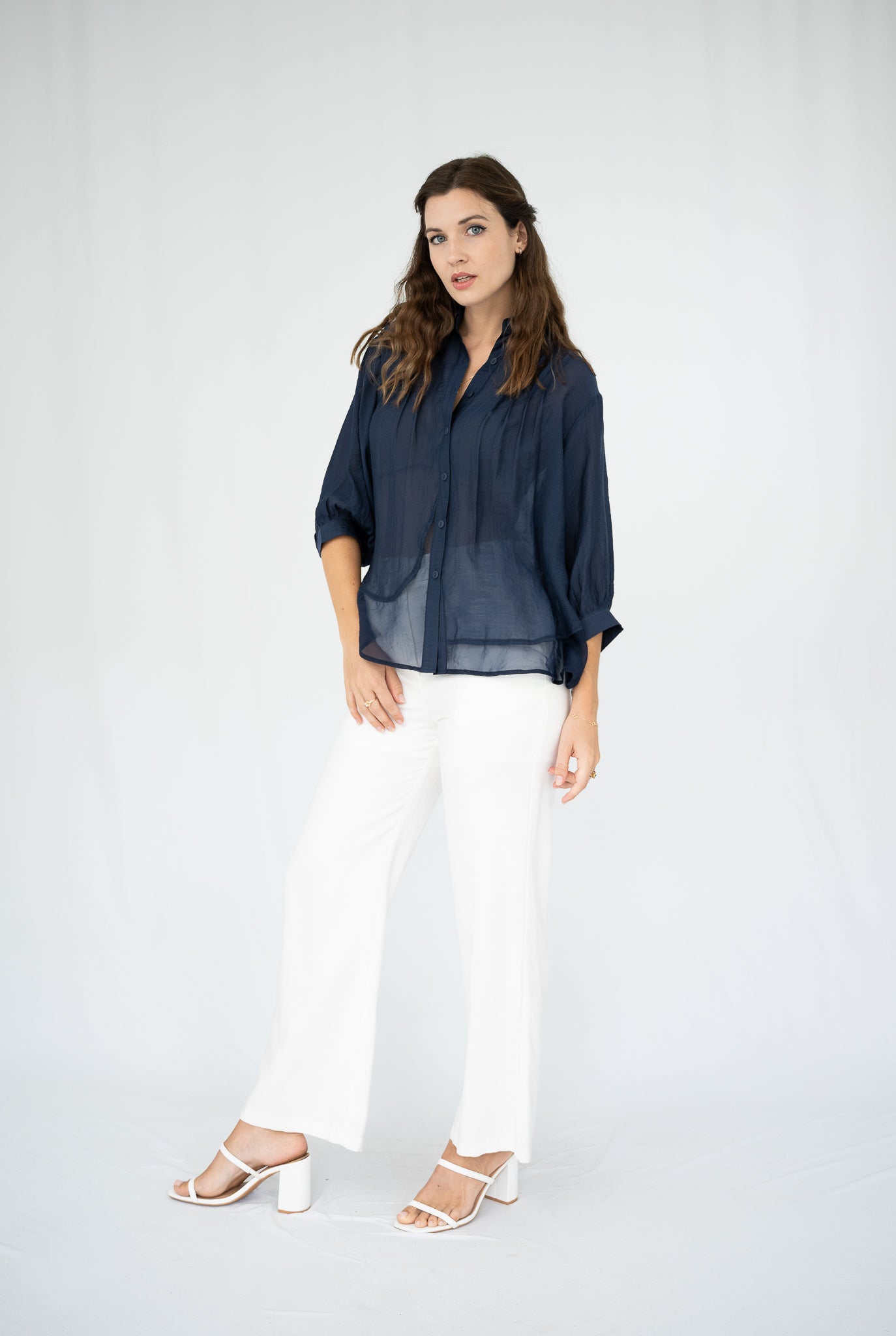 Organza Hem Shirt Navy