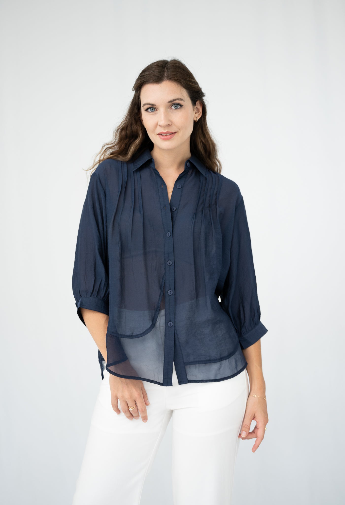 Organza Hem Shirt Navy