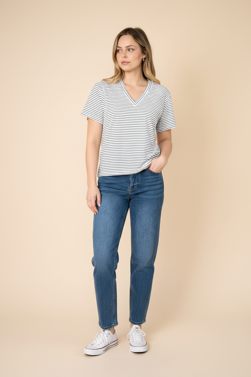 Pin Stripe Tee White