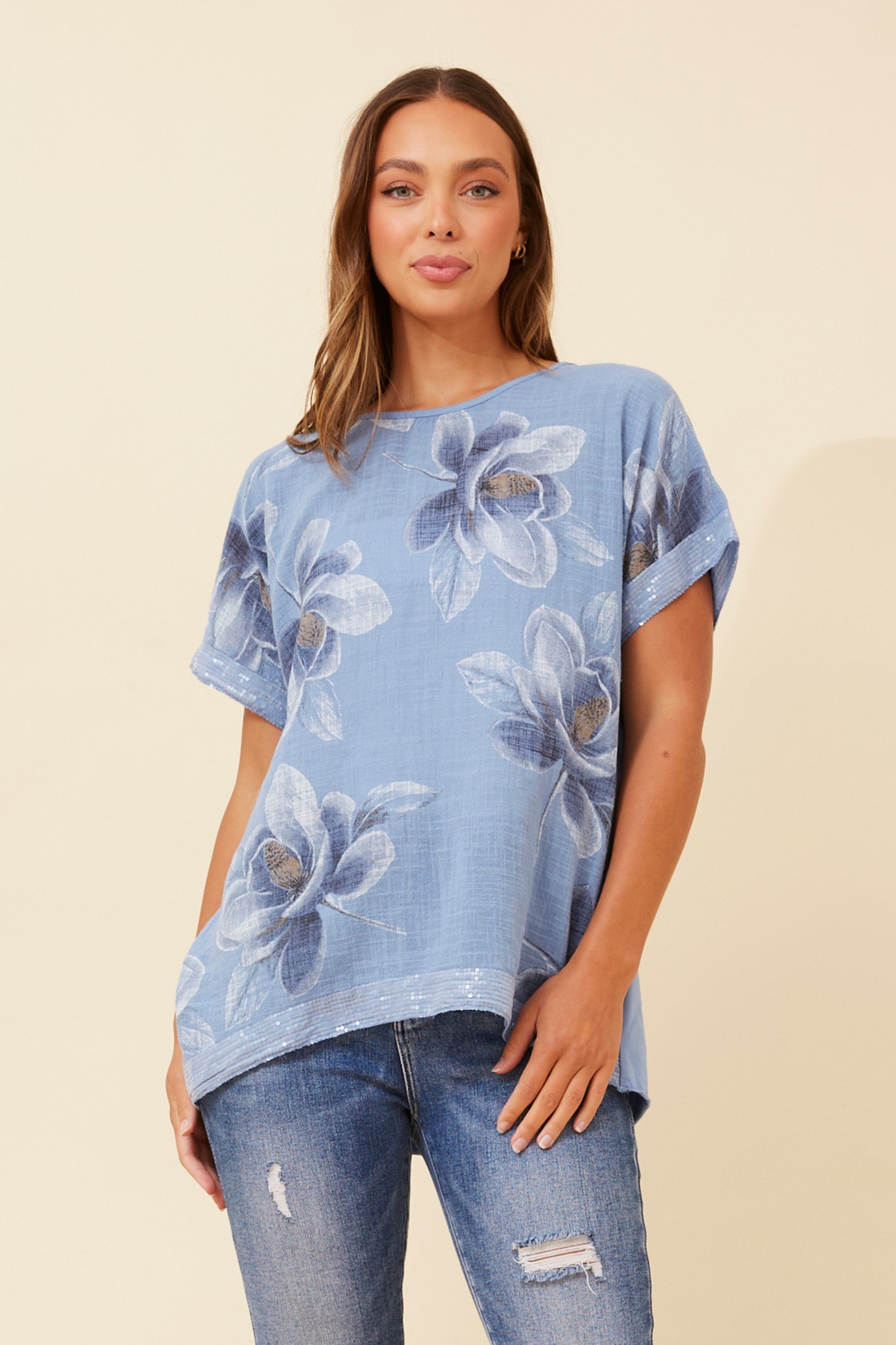 Lidia Italian Linen Sequin Top
