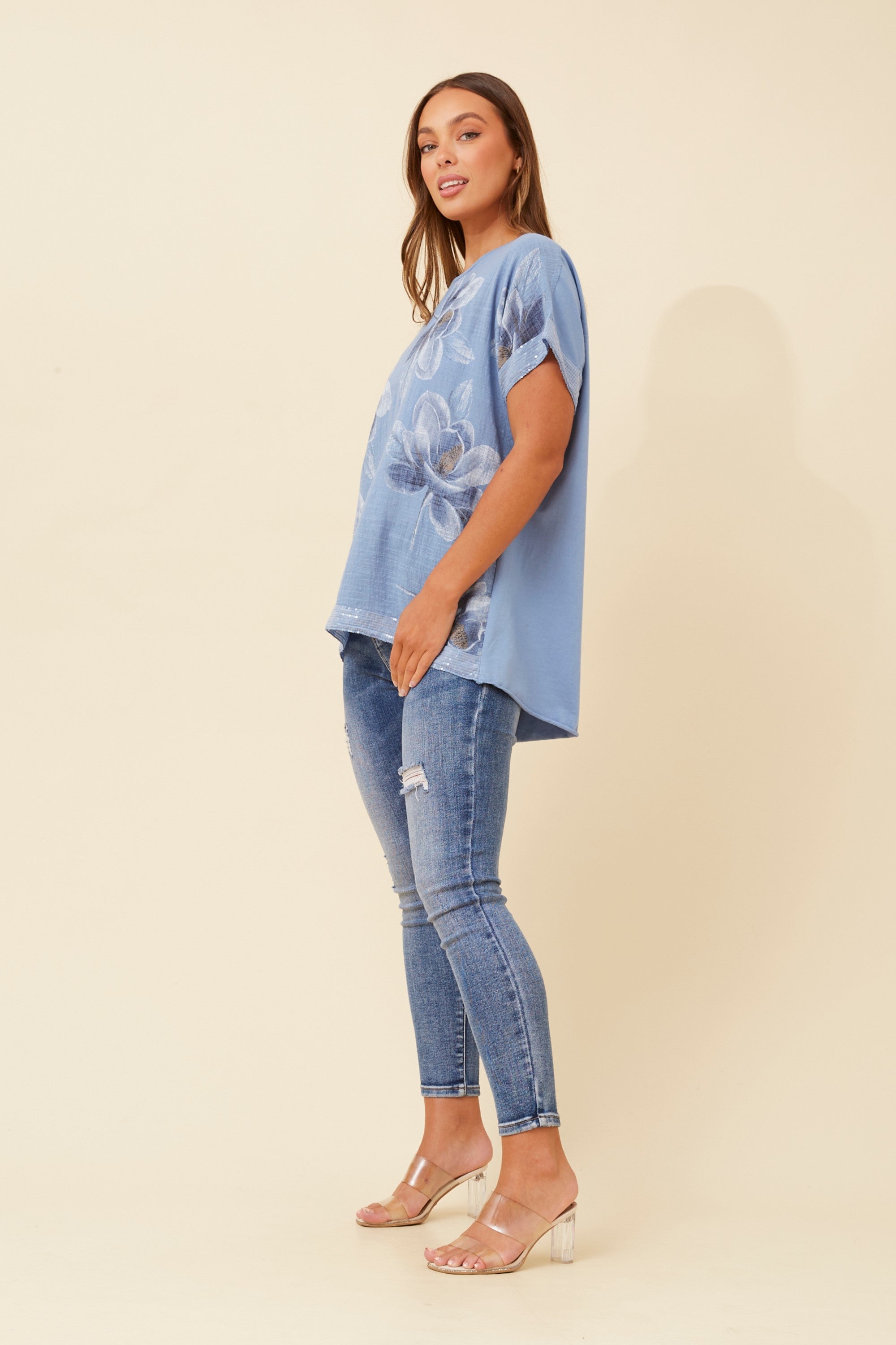 Lidia Italian Linen Sequin Top