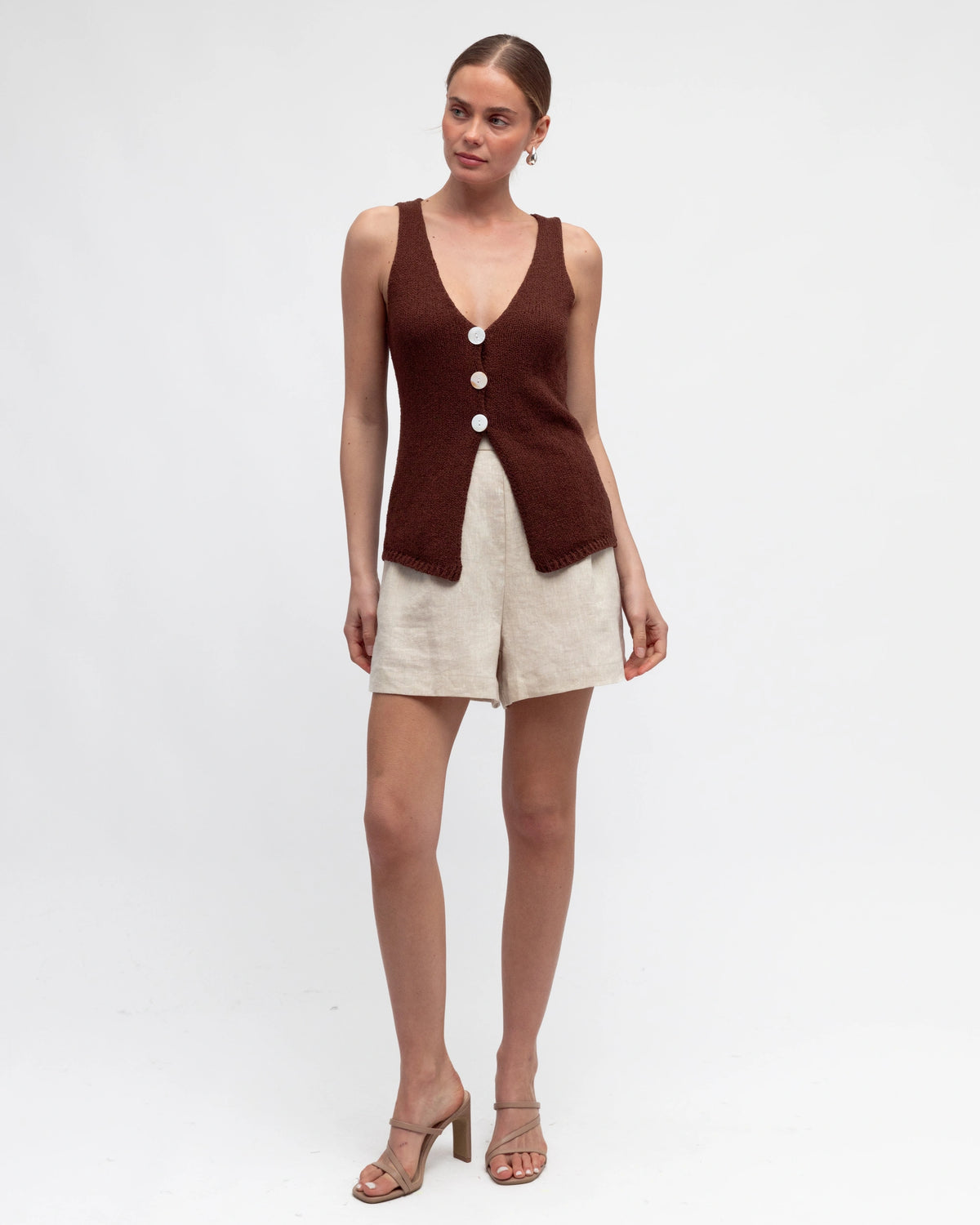 V Neck Boucle Knit Top