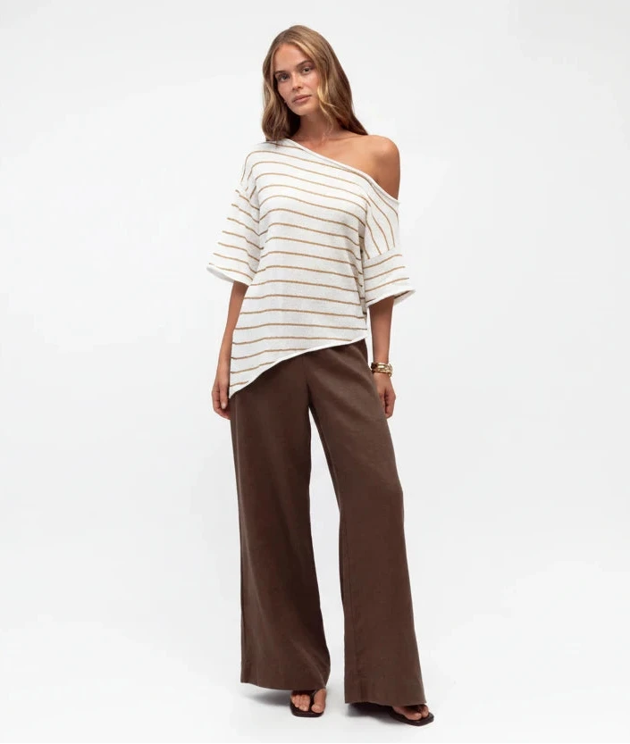 Kai Asymmetrical Boucle' Knit Top Beige