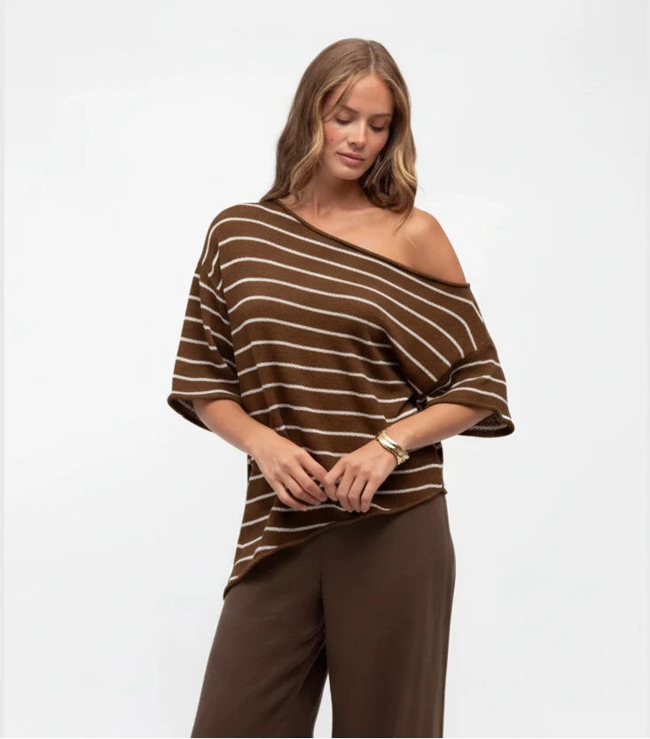 Kai Asymmetrical Boucle' Knit Top Chocolate