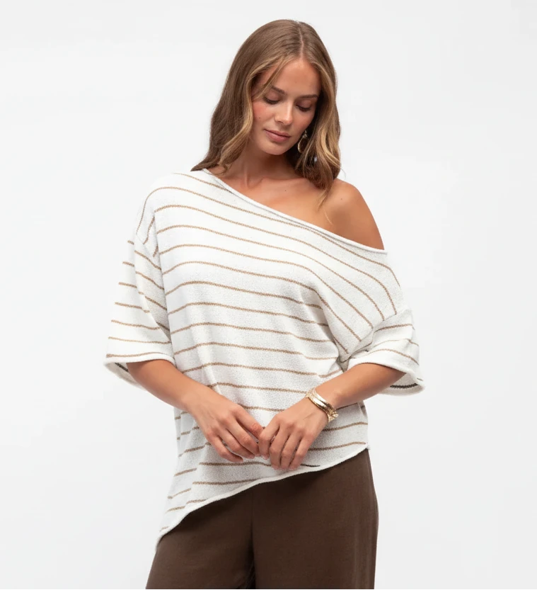 Kai Asymmetrical Boucle' Knit Top Beige