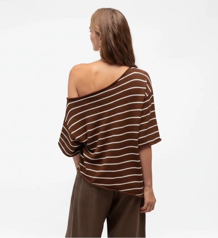 Kai Asymmetrical Boucle' Knit Top Chocolate