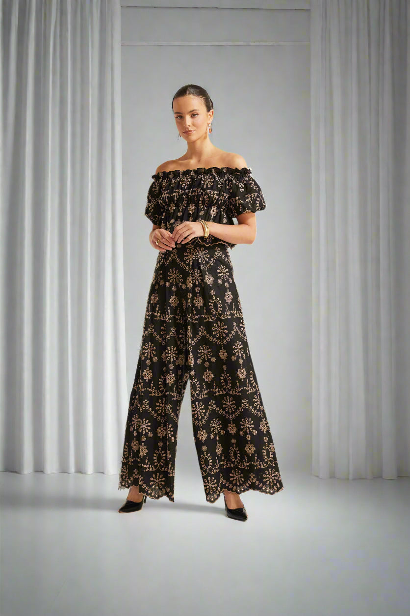 Annabell Embroided Pant Black