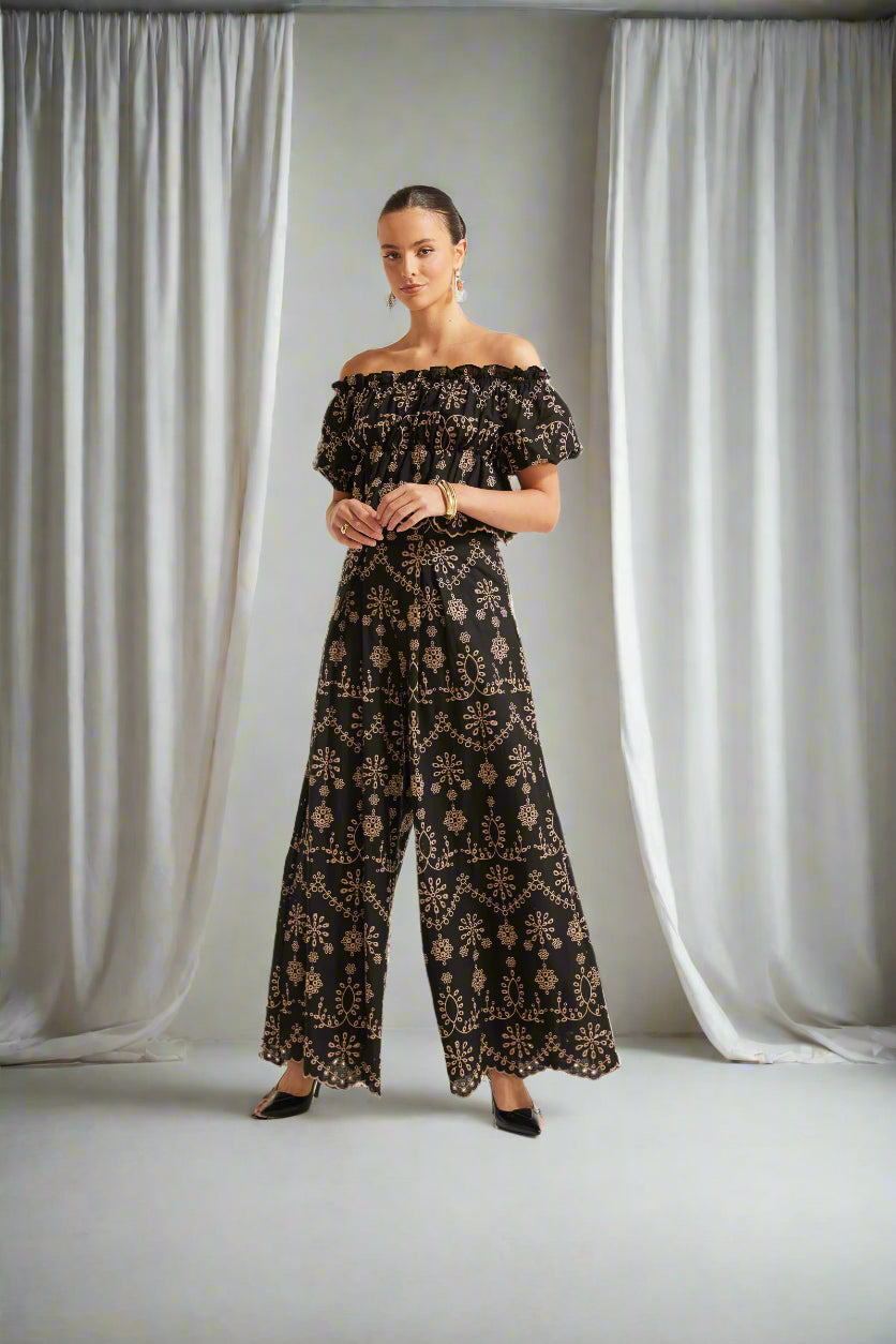 Annabell Embroided Top Black