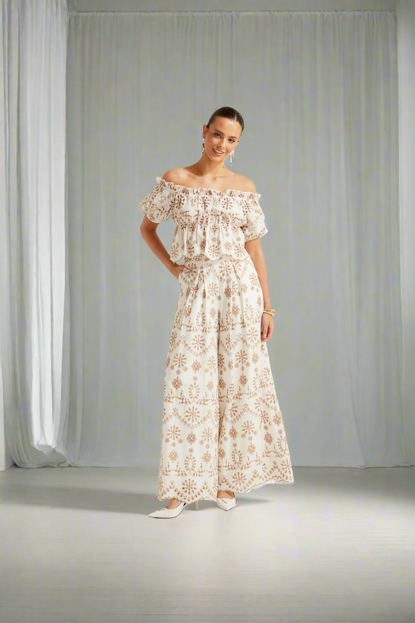 Annabell Embroided Pant White