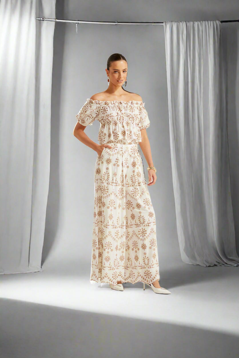 Annabell Embroided Pant White