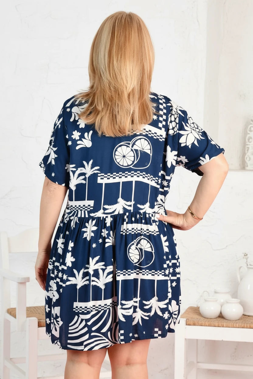 Stacey Fruity Shores Sundress Navy
