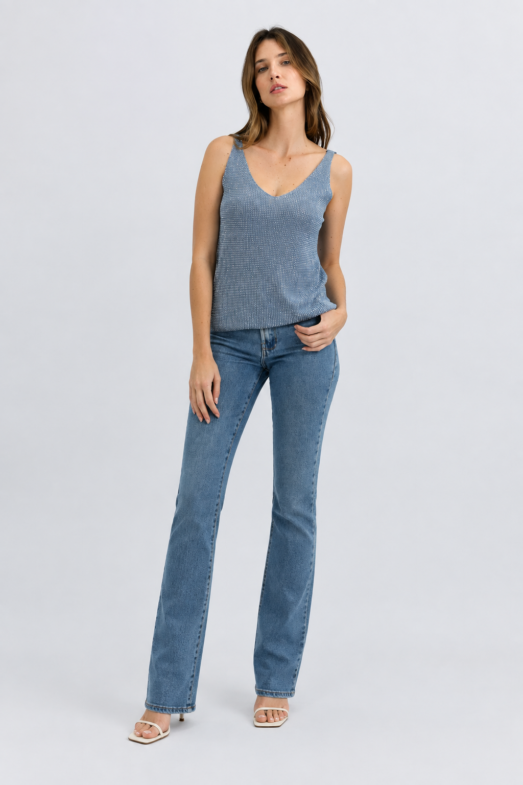 Moonlit Glow Glitter Top Denim Blue