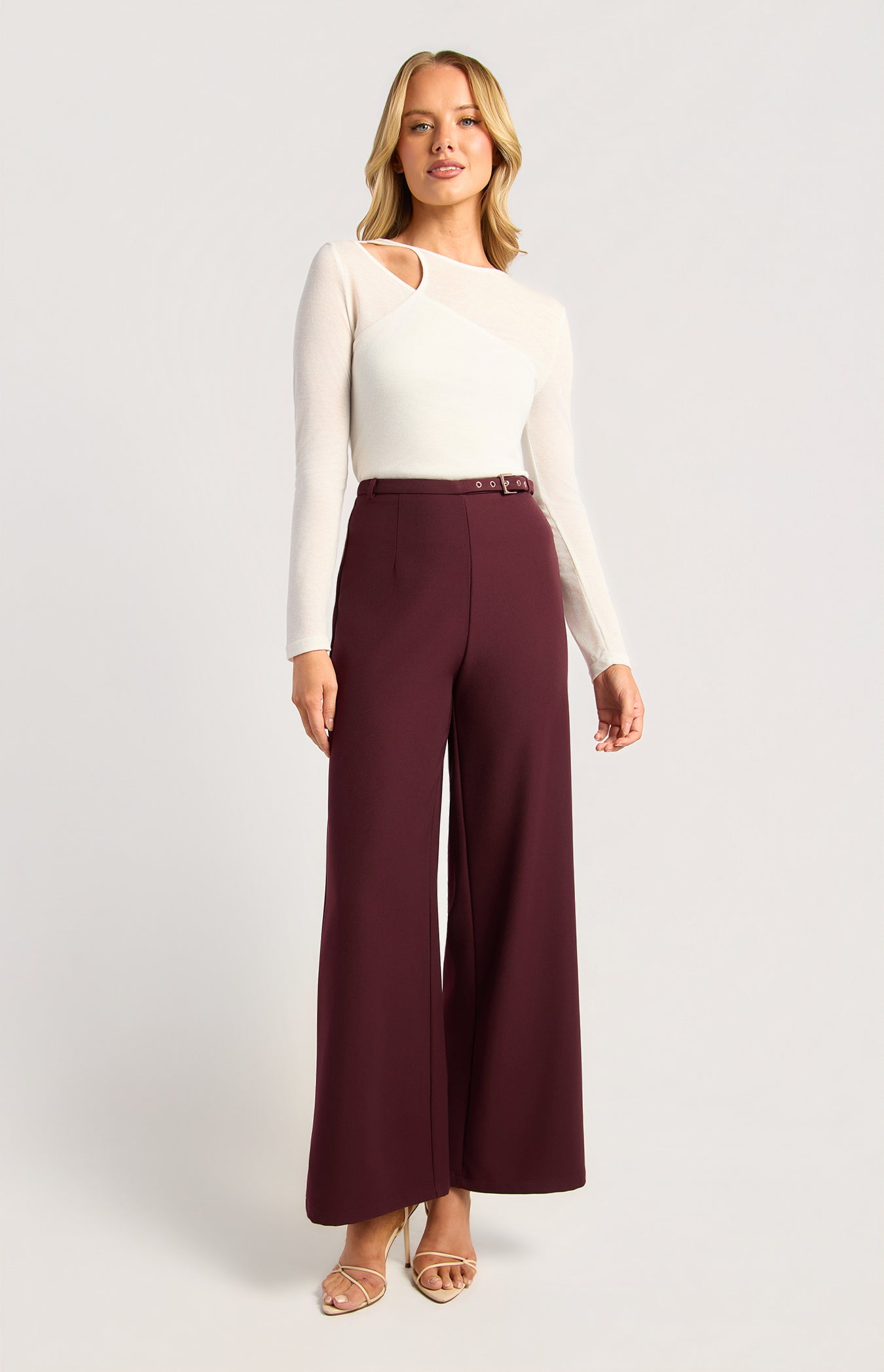 Fifi Gold Buckle Straight Leg Pant Wine