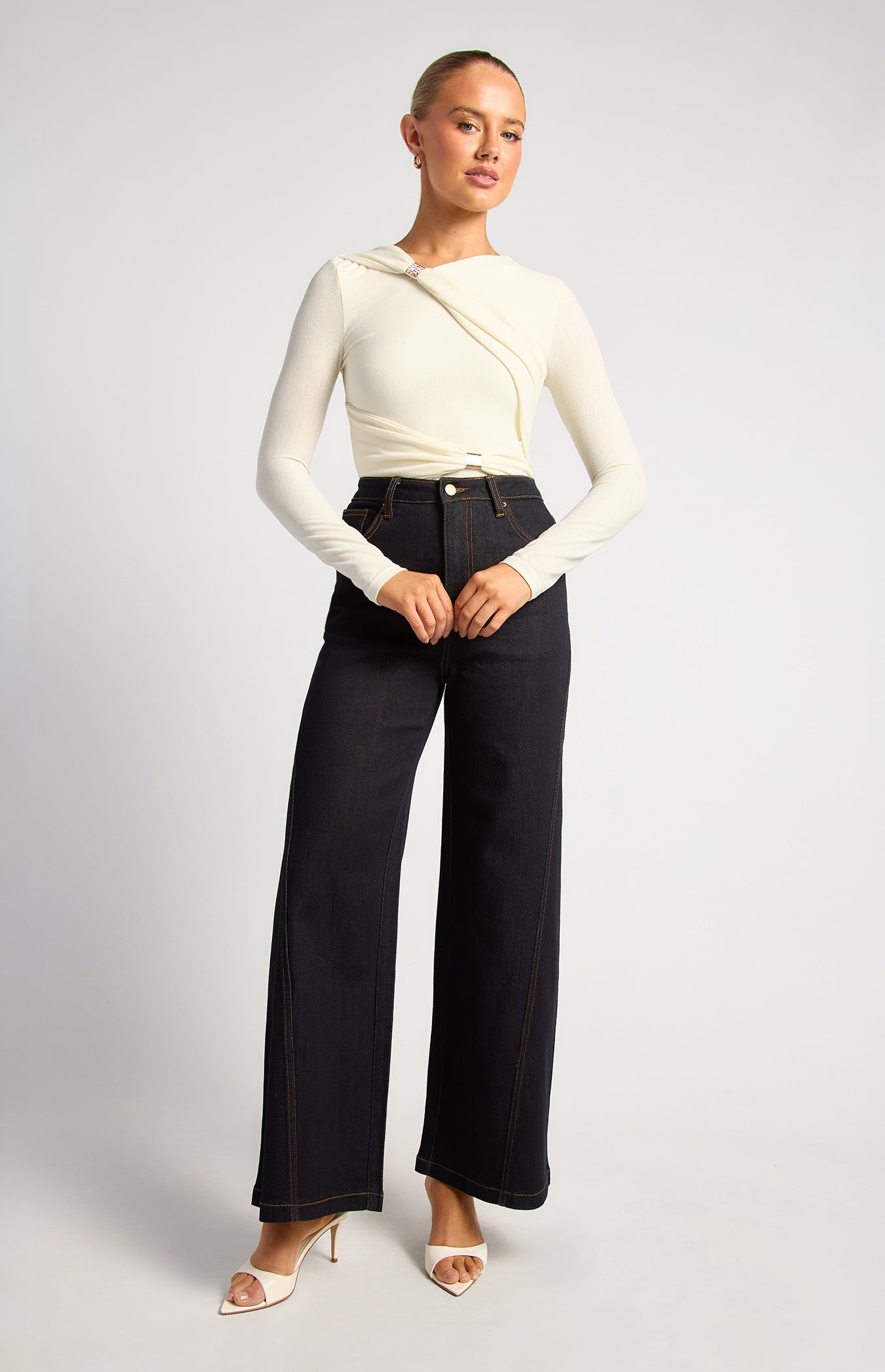 Lia Asymmetric Gold Detail Top Ivory