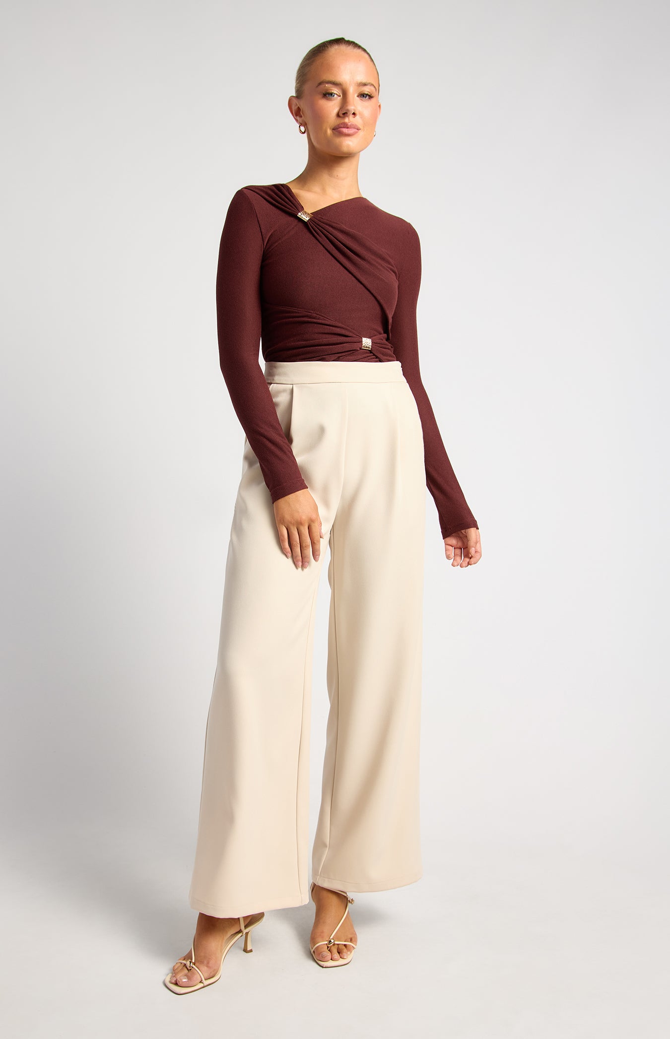Lia Asymmetric Gold Detail Top Wine