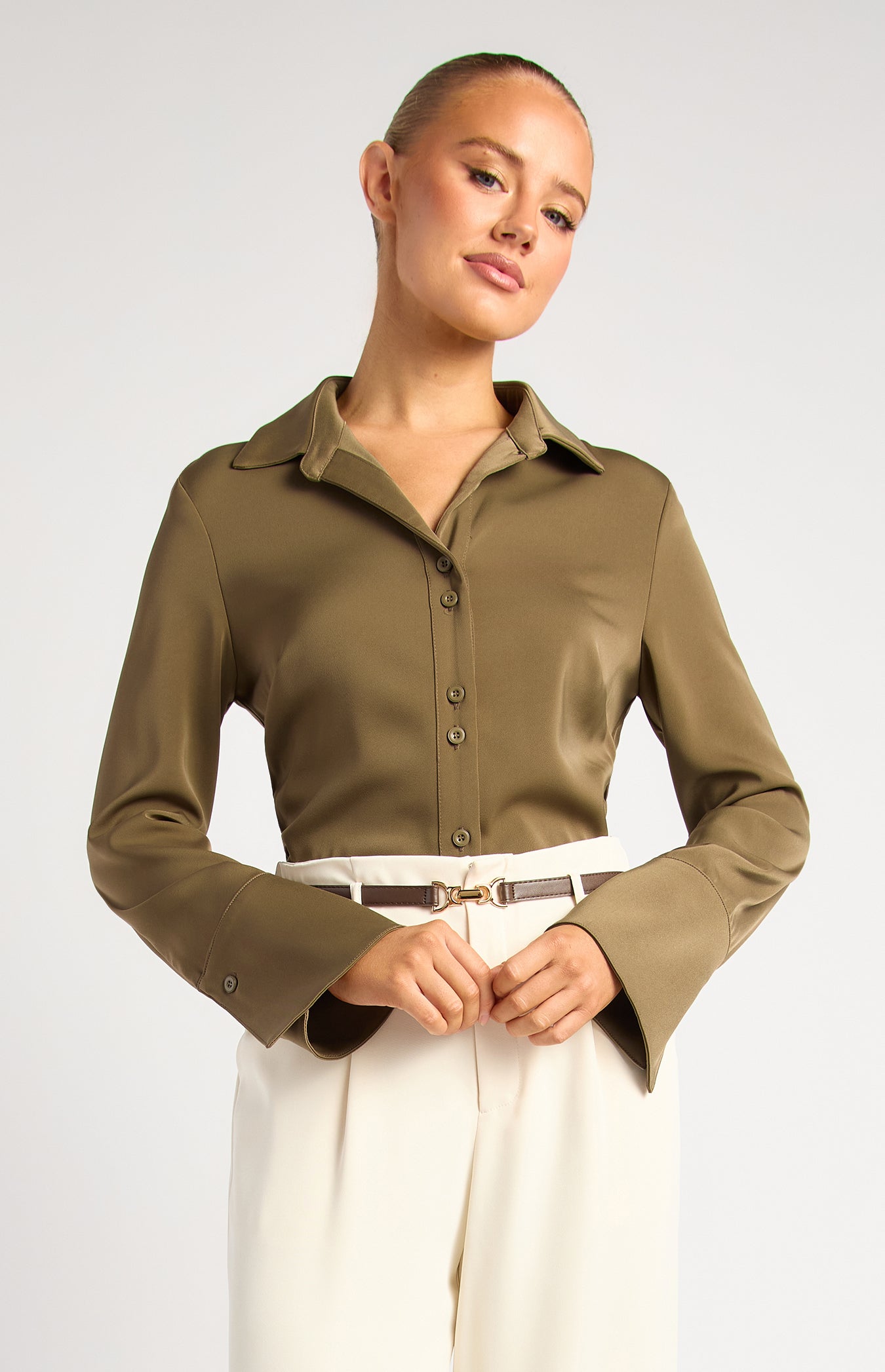 Kendra Flare Sleeve Blouse Olive