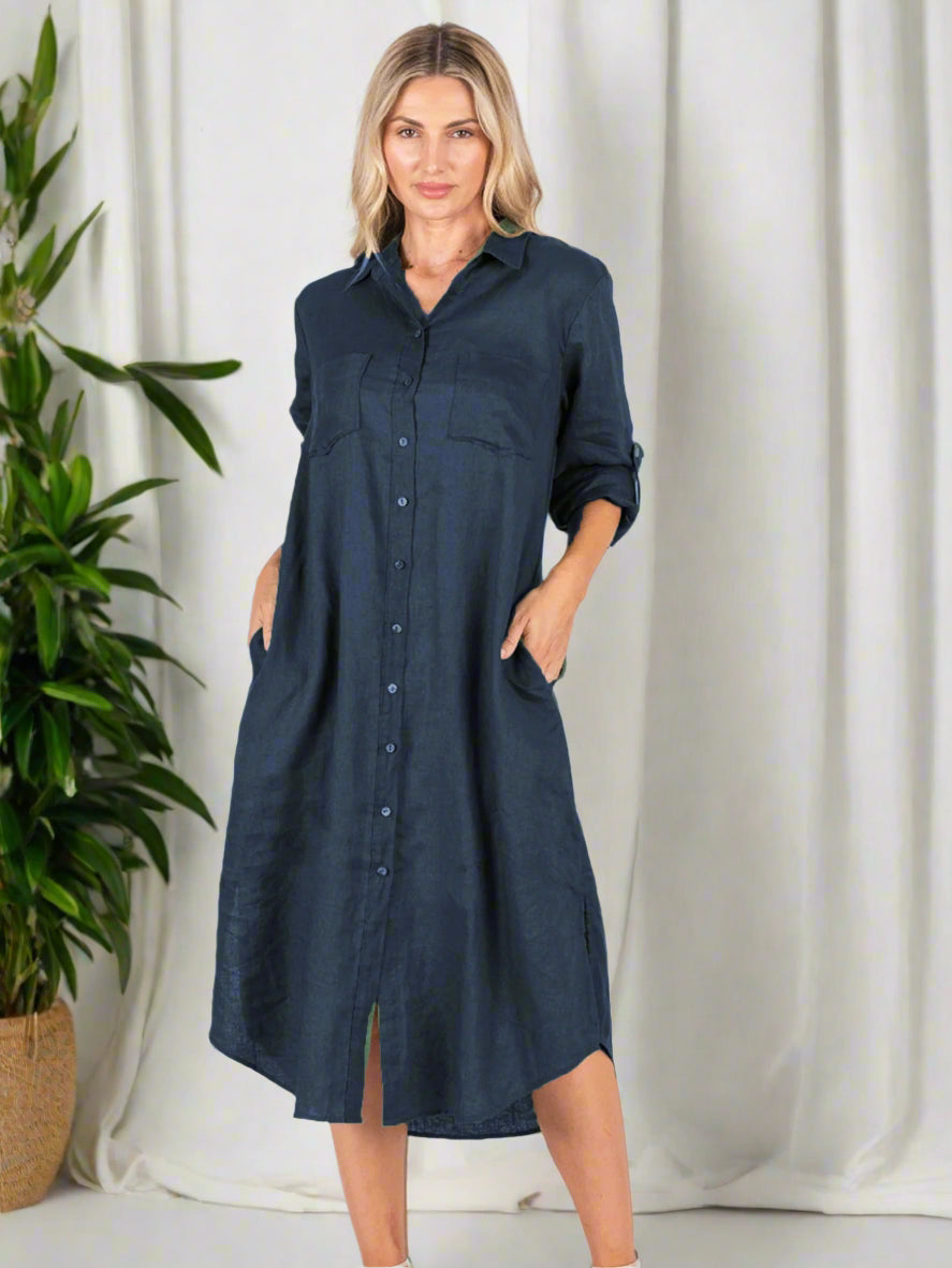 Miranda Linen Shirt Dress Ink
