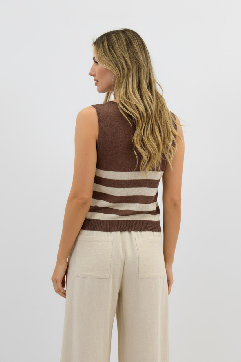 Sailor Striped Knit Tank Choc/Beige