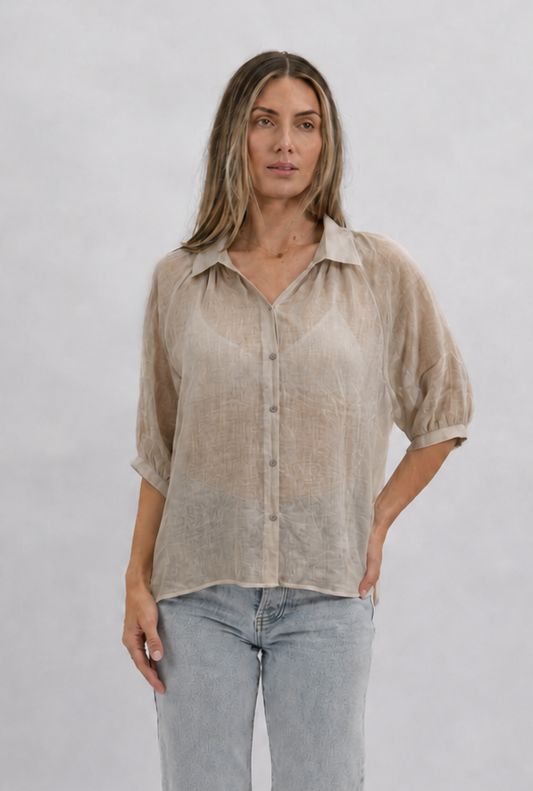 Tovi Collared Linen Shirt Biscuit