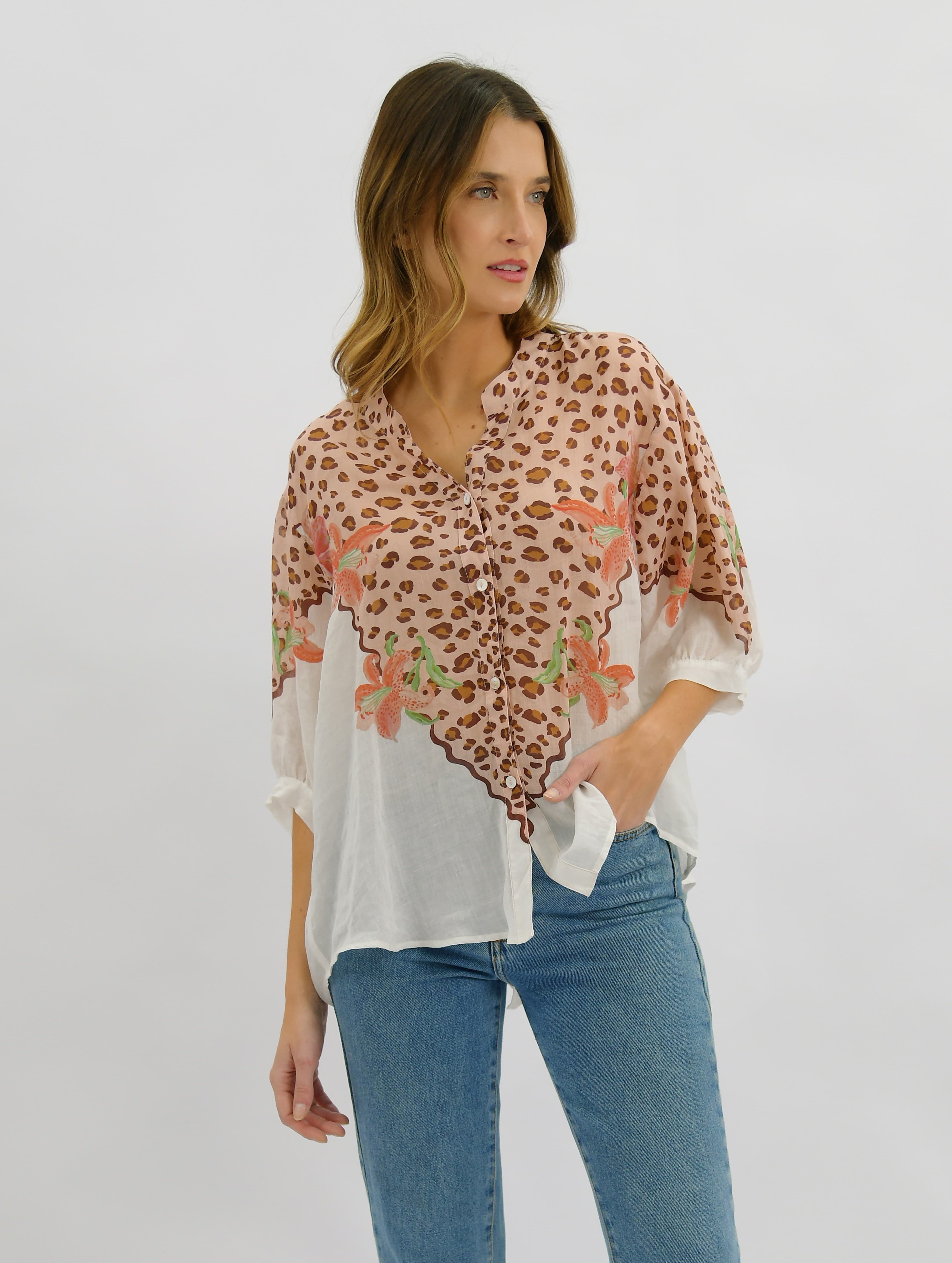 Lily Leopard Sheer Linen Blouse