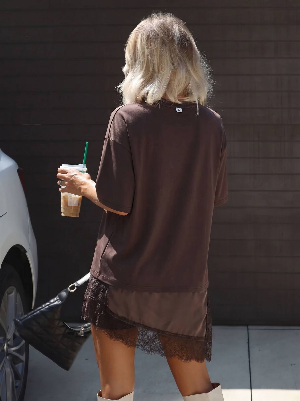Verity Lace Trim Tee Dress Chocolate