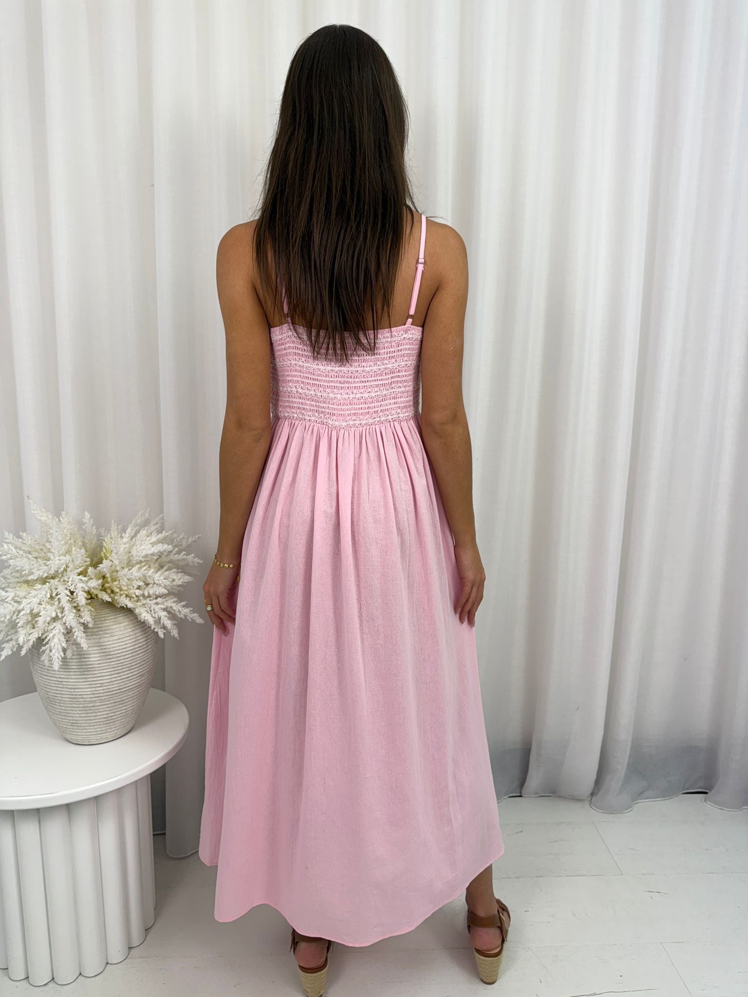 Lilah Shirred Maxi Dress Pink