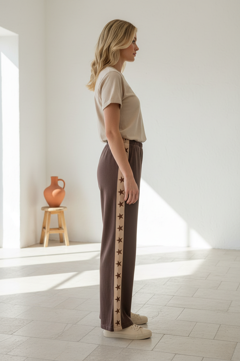 By Frankie Chocolate Pant Beige Racer Stars