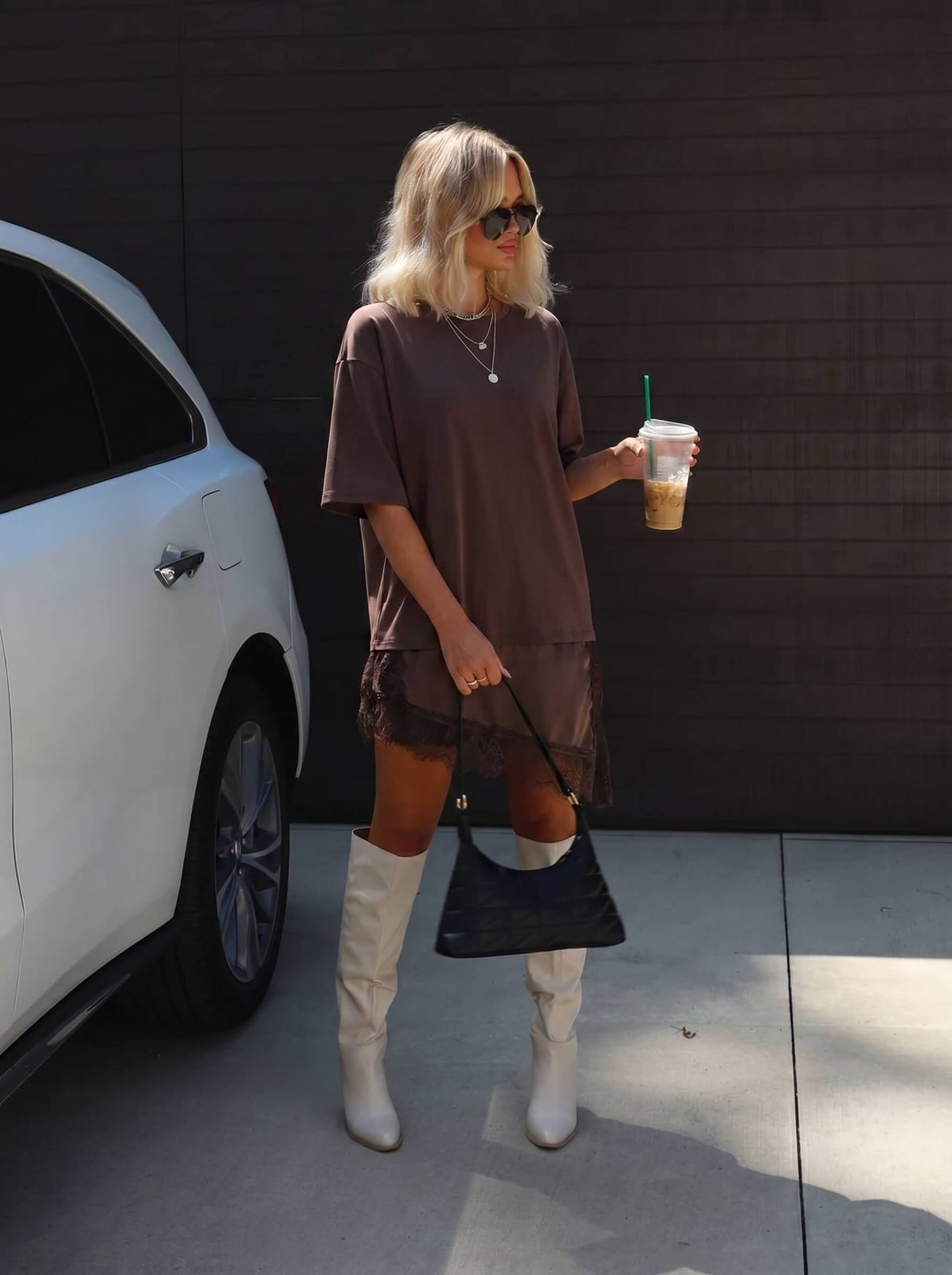 Verity Lace Trim Tee Dress Chocolate