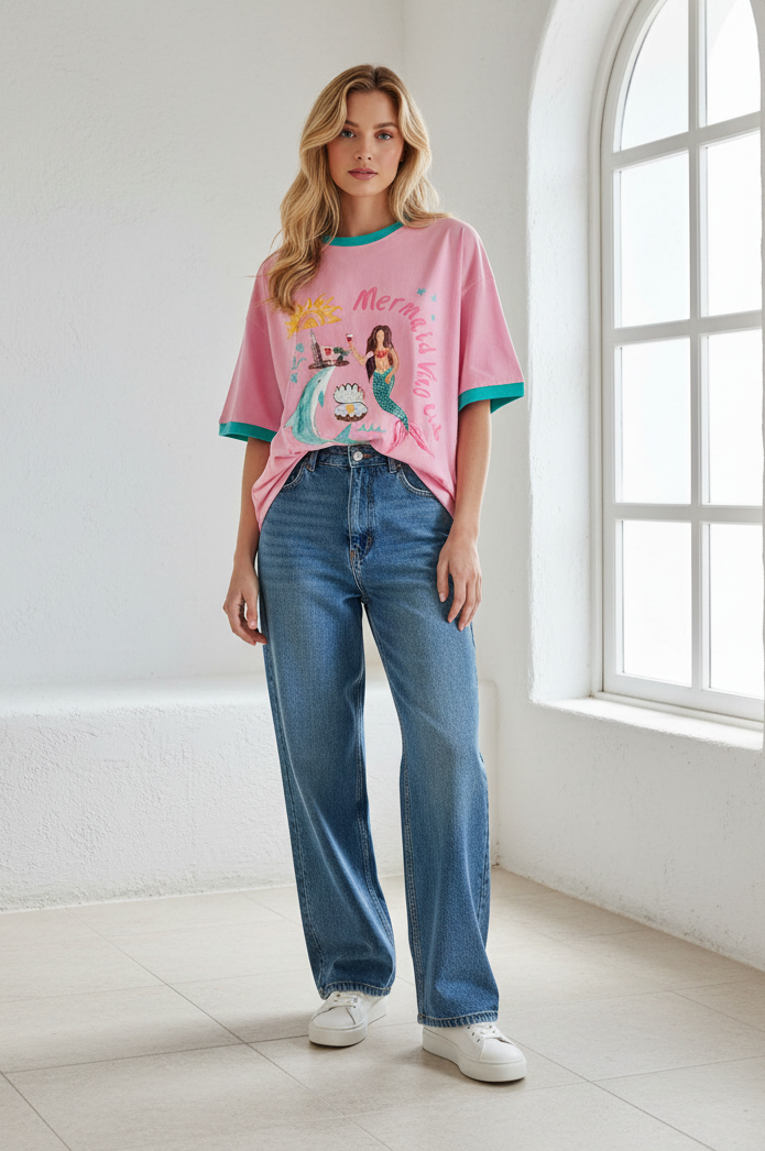 Mermaid Vino Club Tee Chocolate