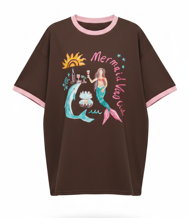 Mermaid Vino Club Tee Chocolate