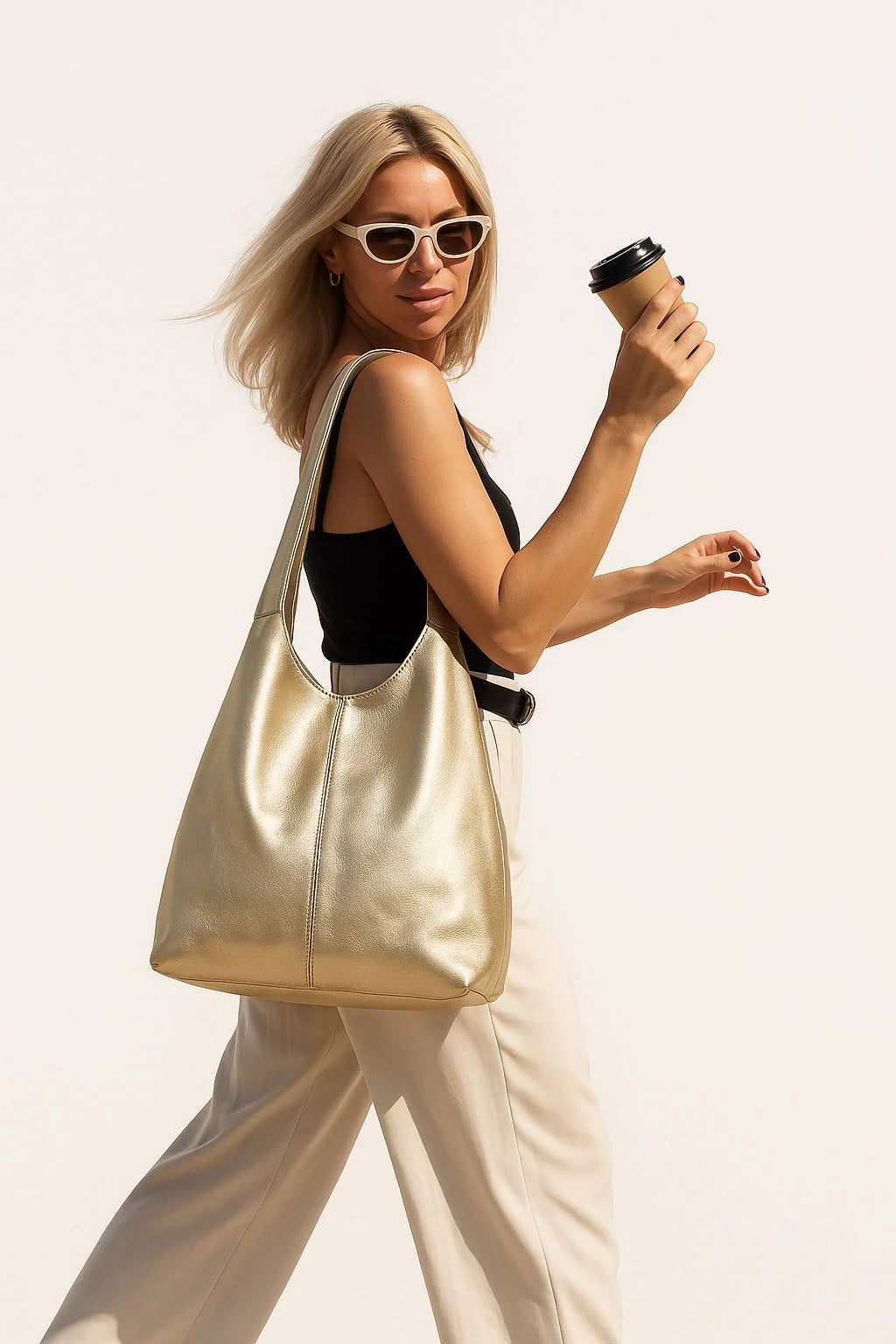 Lynx Gold Metallic Leather Hobo Bag