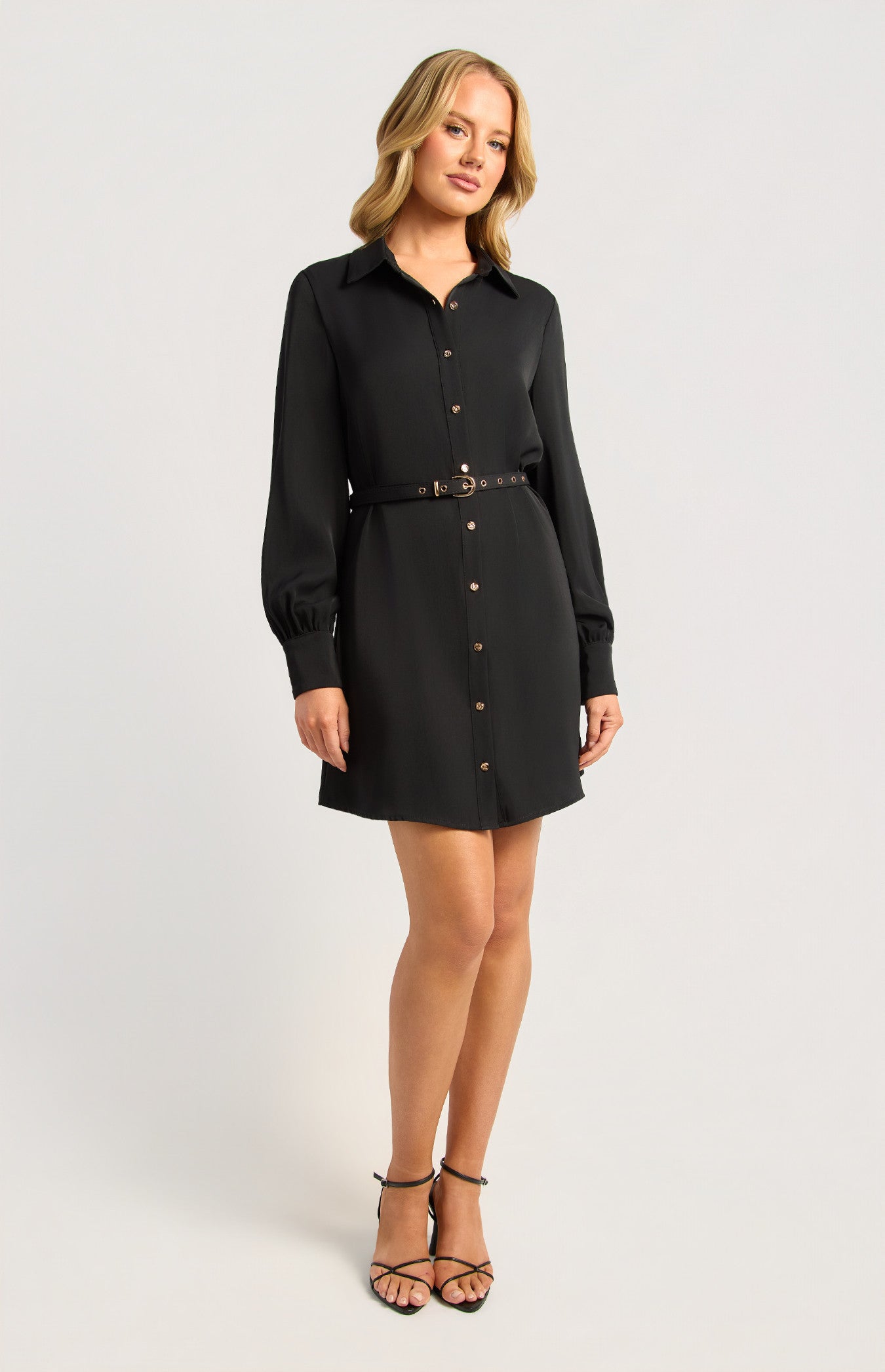 Longline Gold Button Shirt Dress