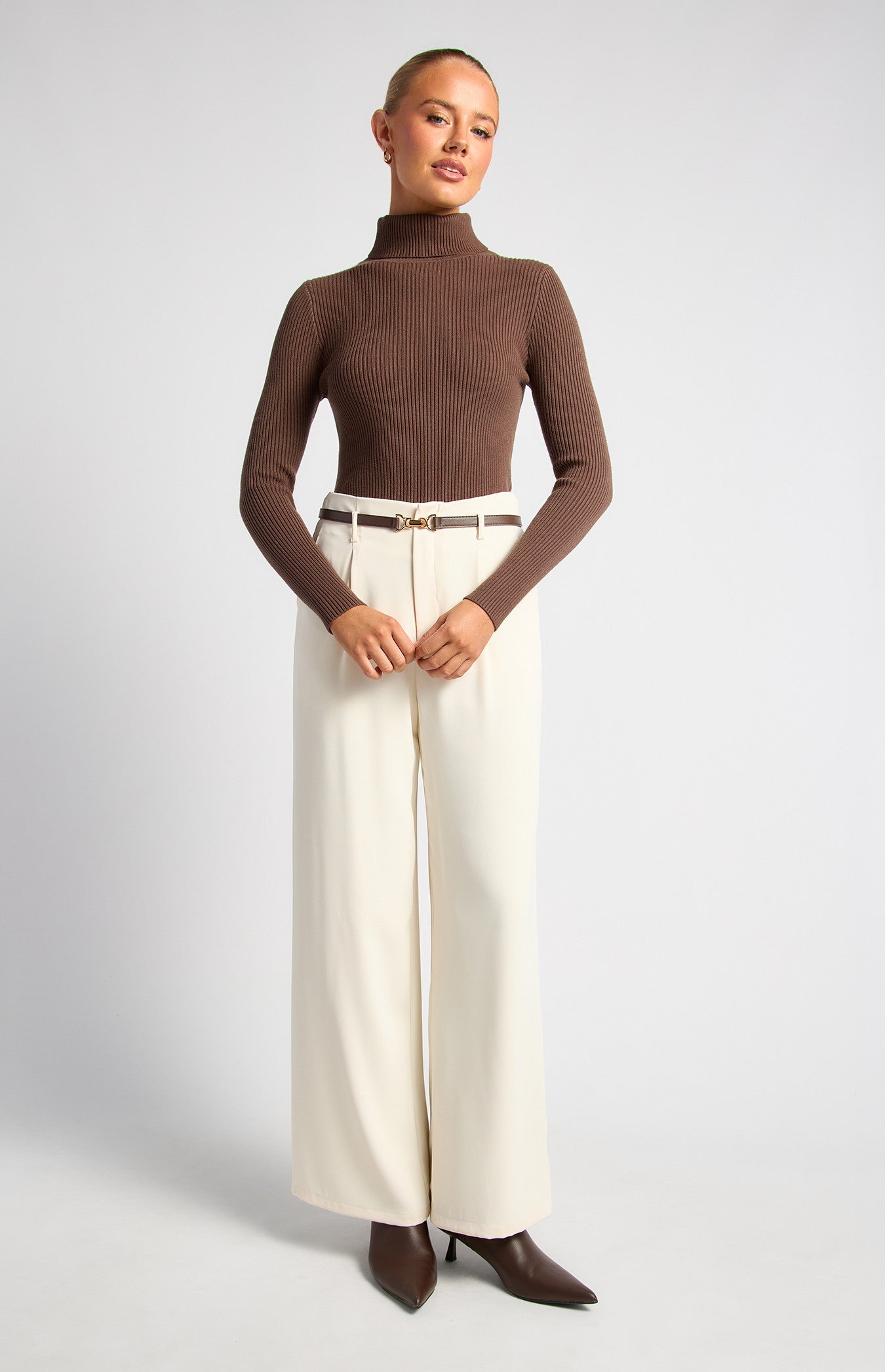 Georgie Wide Leg Pant & Belt Ivory