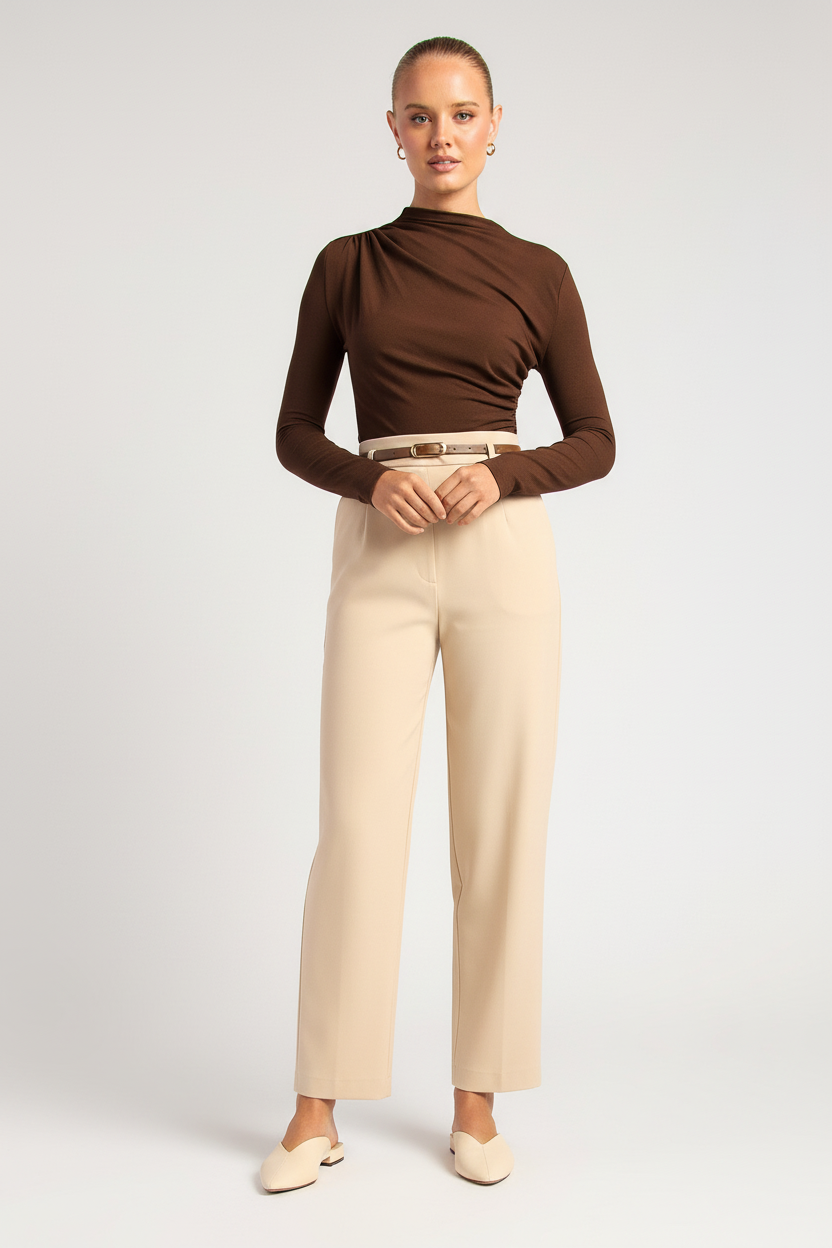 Cecile Stretch Jersey Front Ruched Top Expresso