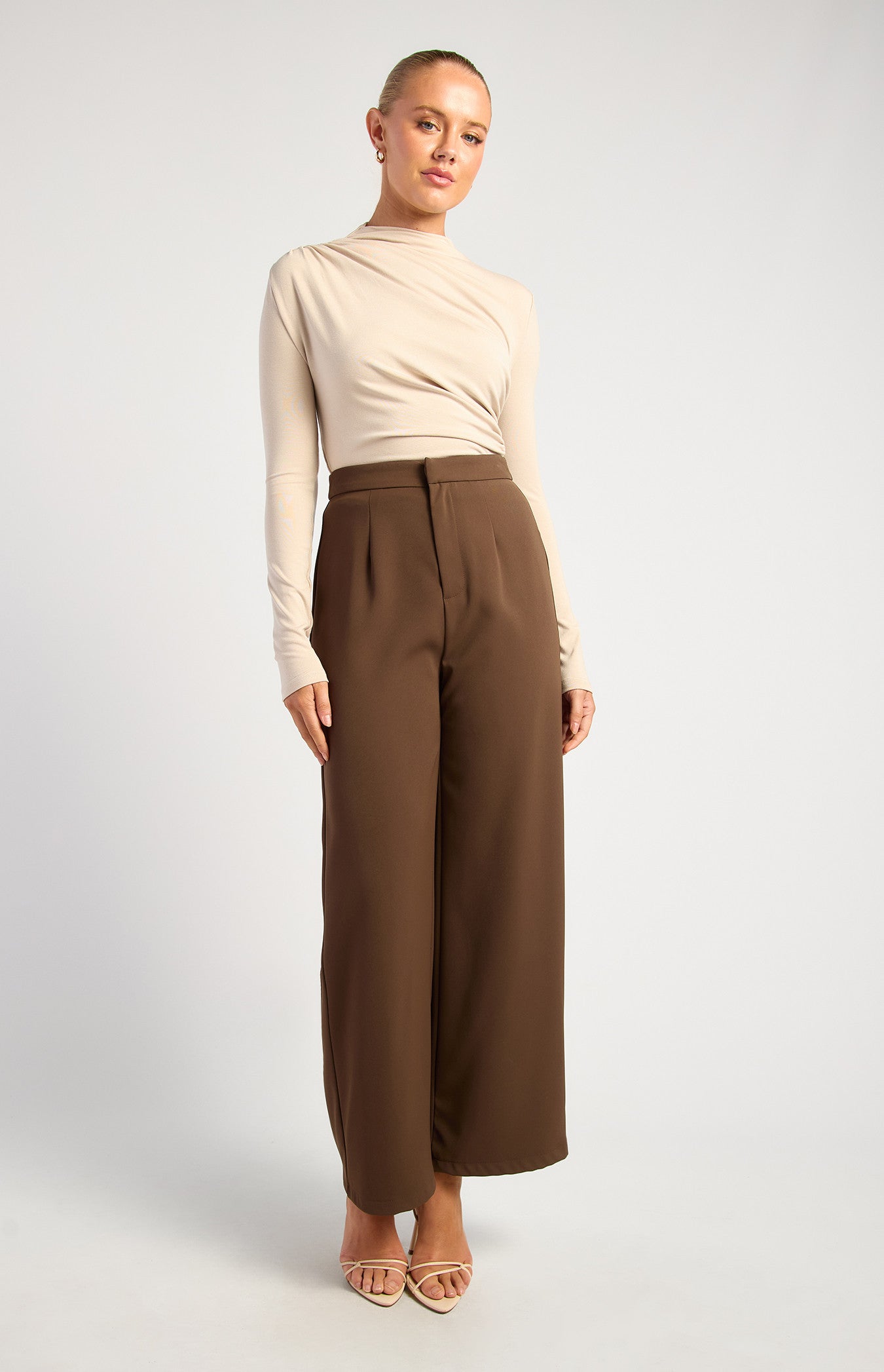 Cecile Stretch Jersey Front Ruched Top Stone