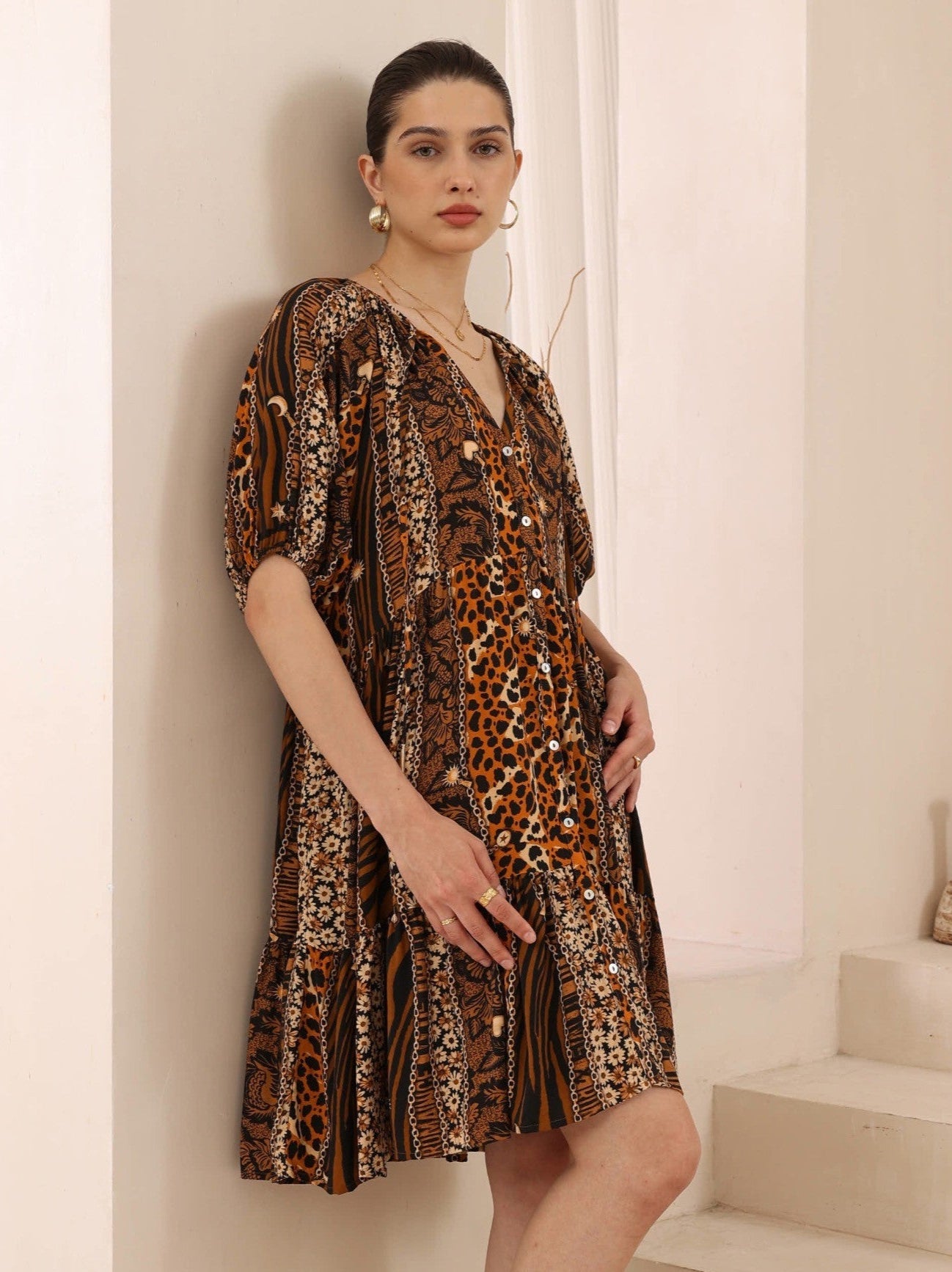 Malika Brown Leopard Dress