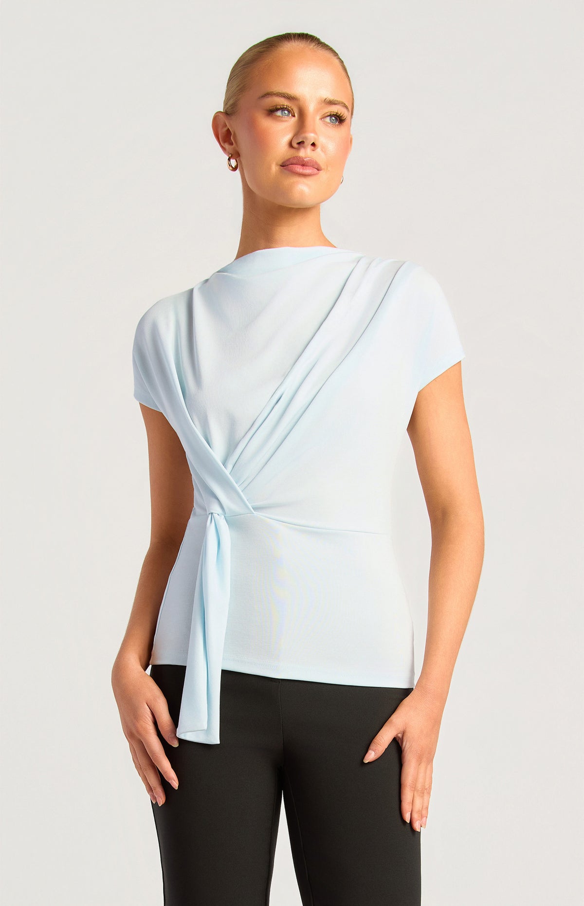 Sutton Cowl Neck Drape Top Ice Blue