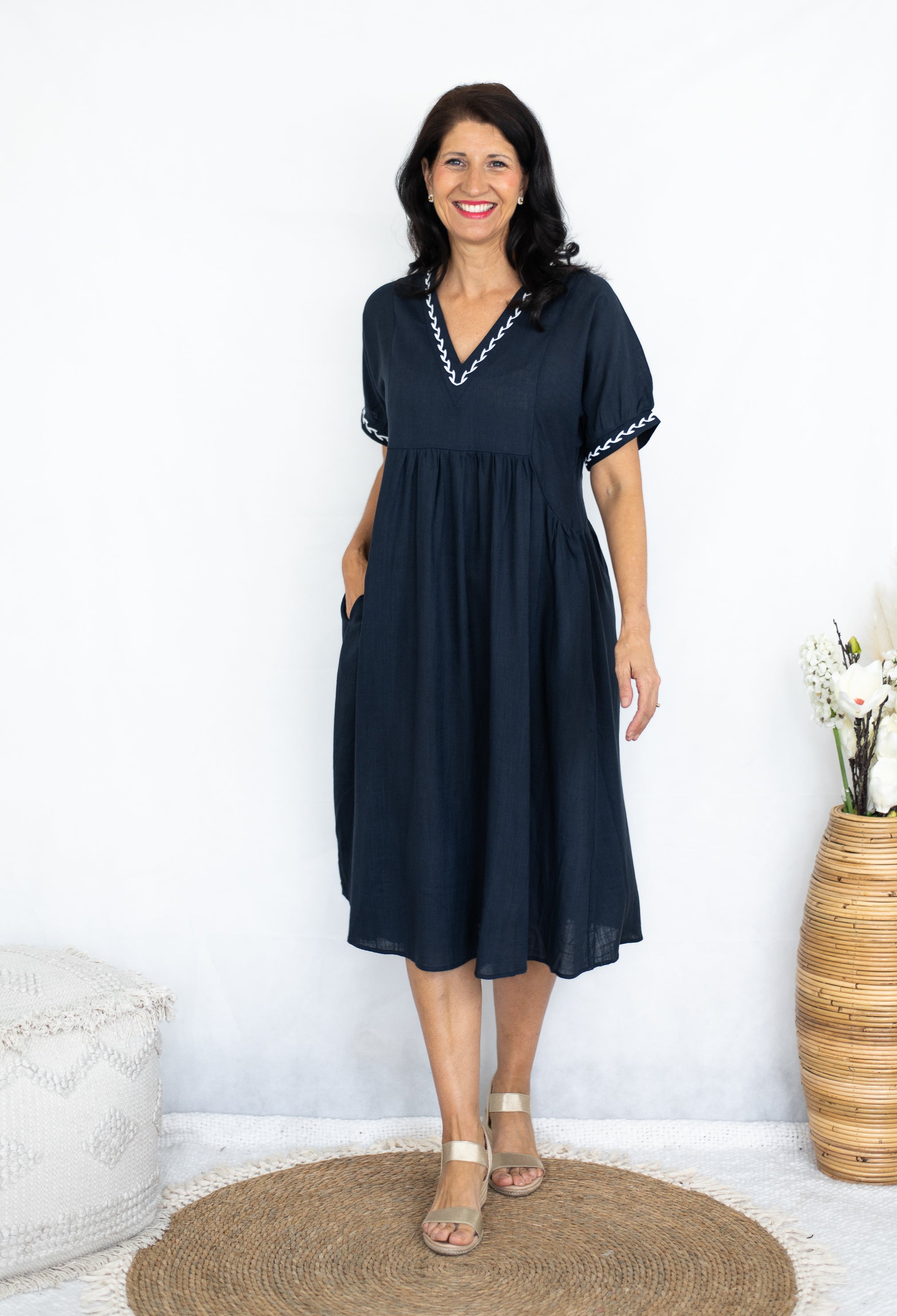 Mira Navy Midi Dress