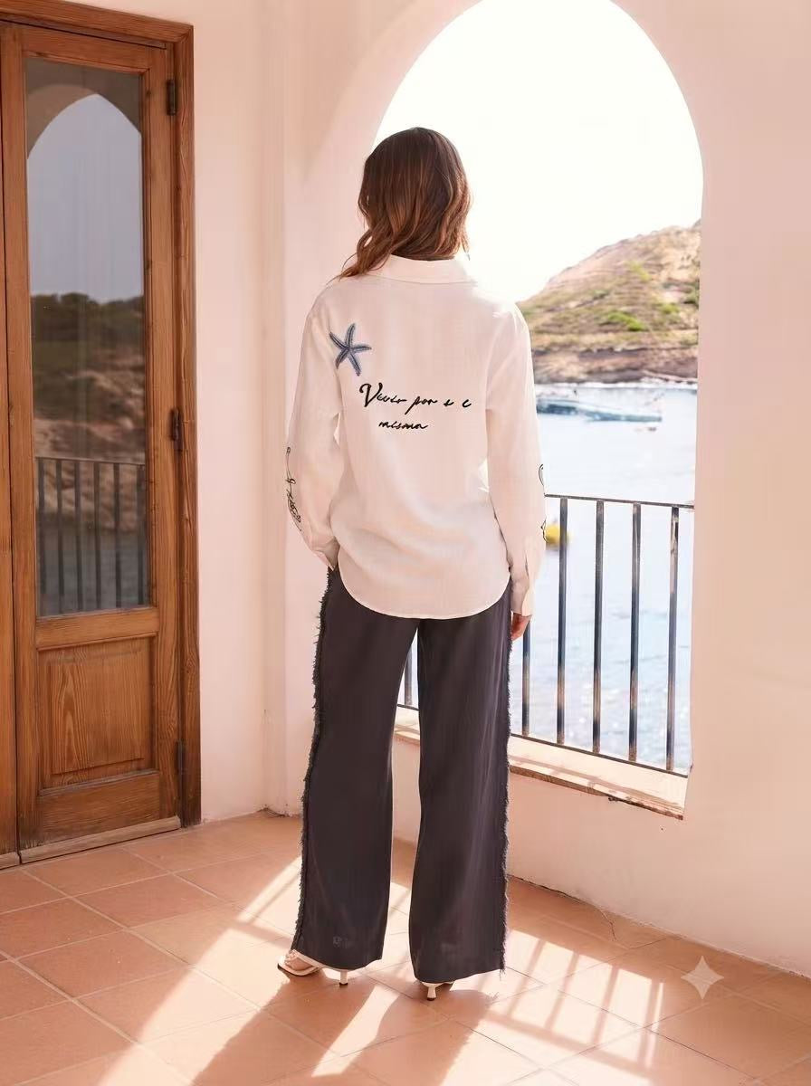 Carpe Diem Embroidered Linen Shirt
