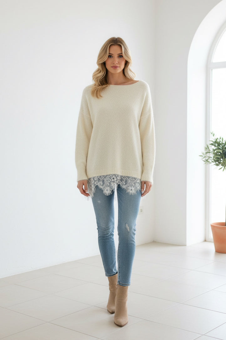 Shiloh Fluffy Knit Off Shoulder Jumper Cream