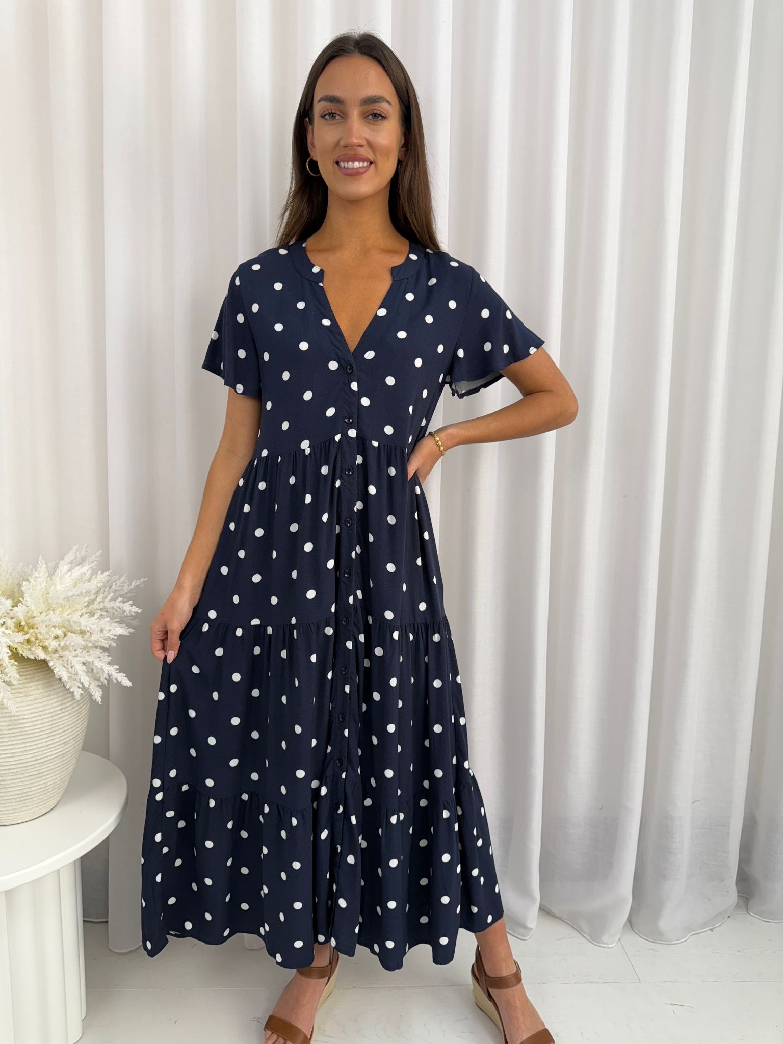 Darcy Spotted Maxi Dress Navy