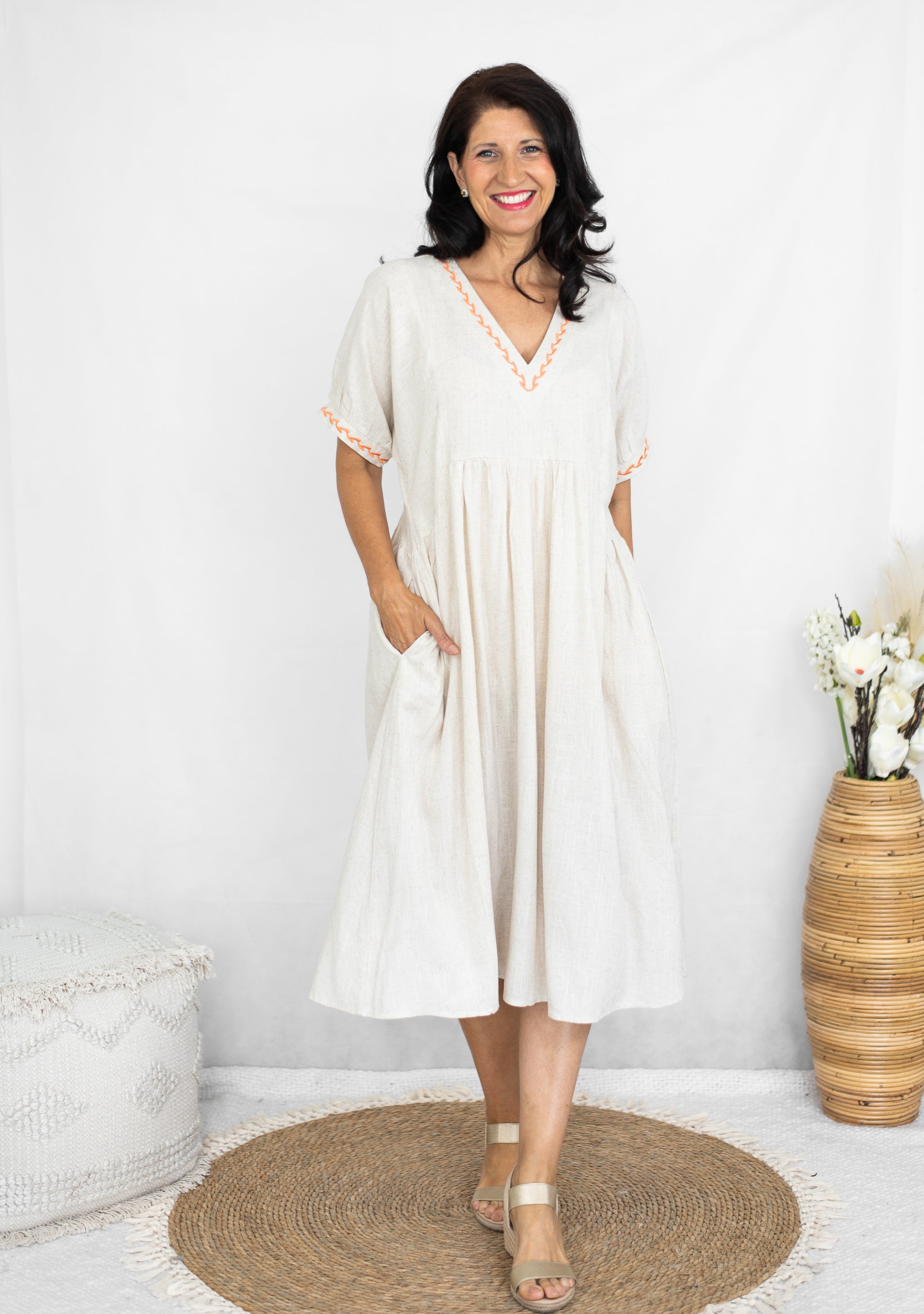 Mira Natural Midi Dress