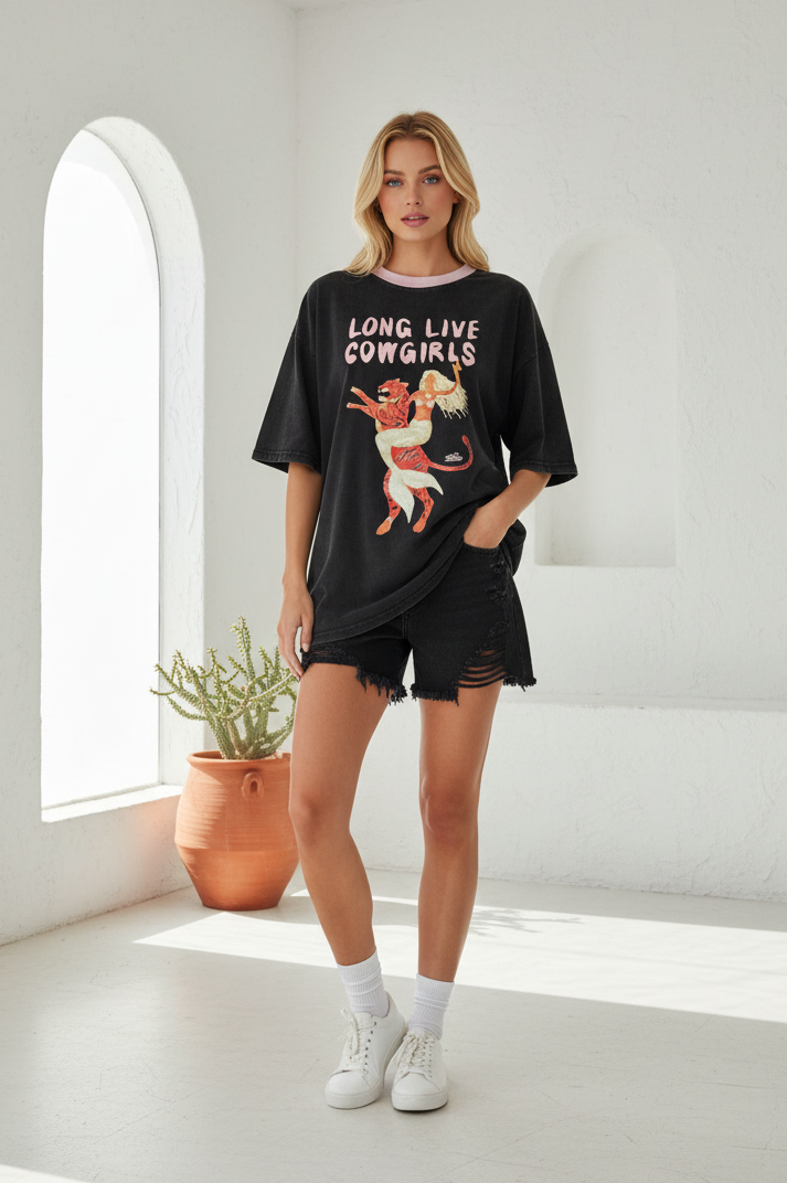 Long Live Cowgirls Tee Acid Black