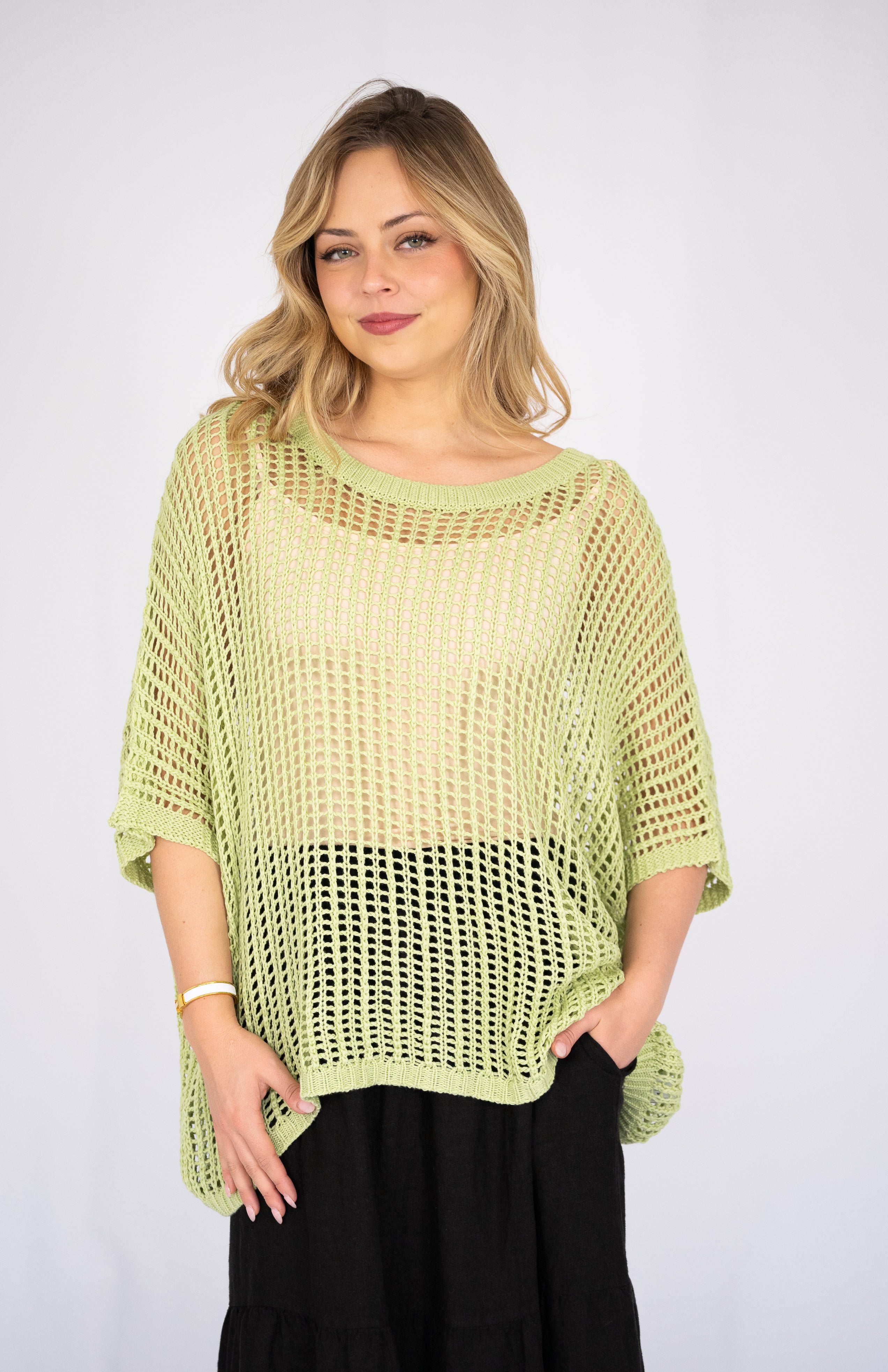 Lee Open-Weave Knit Top Avocado