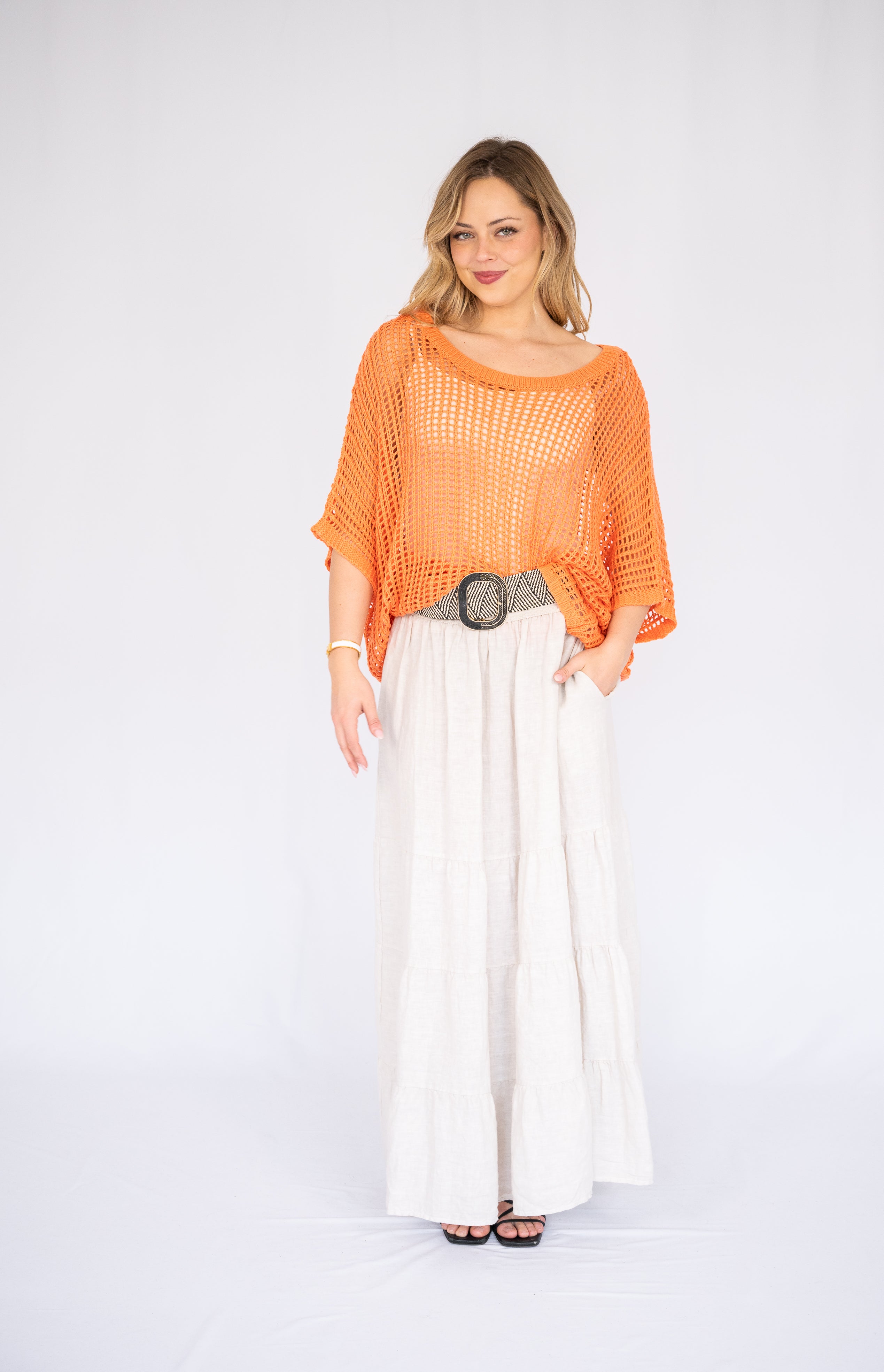 Lee Open-Weave Knit Top Tangerine