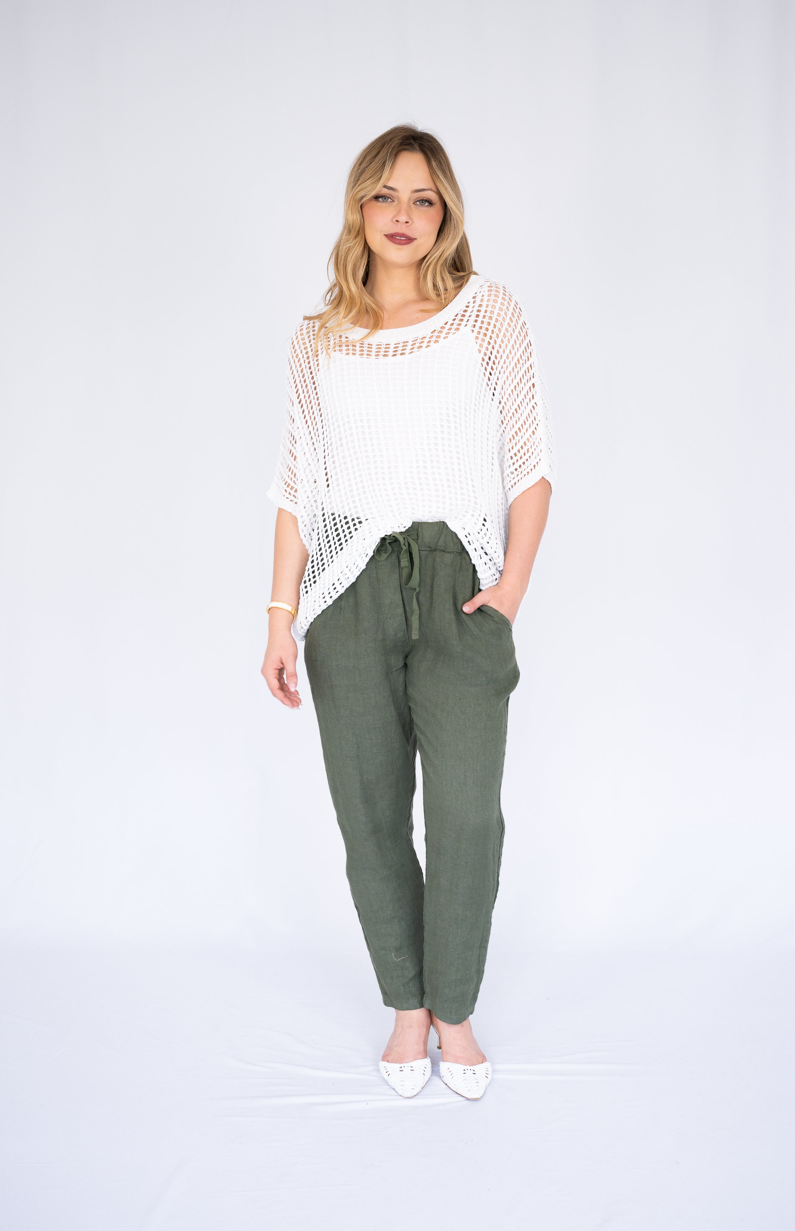 Lee Open-Weave Knit Top White