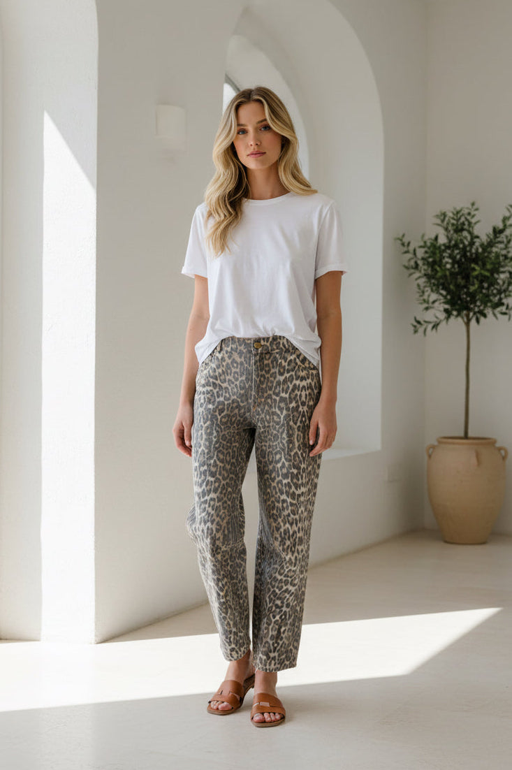 Tarah By Frankie Barrel Jean OG Leopard