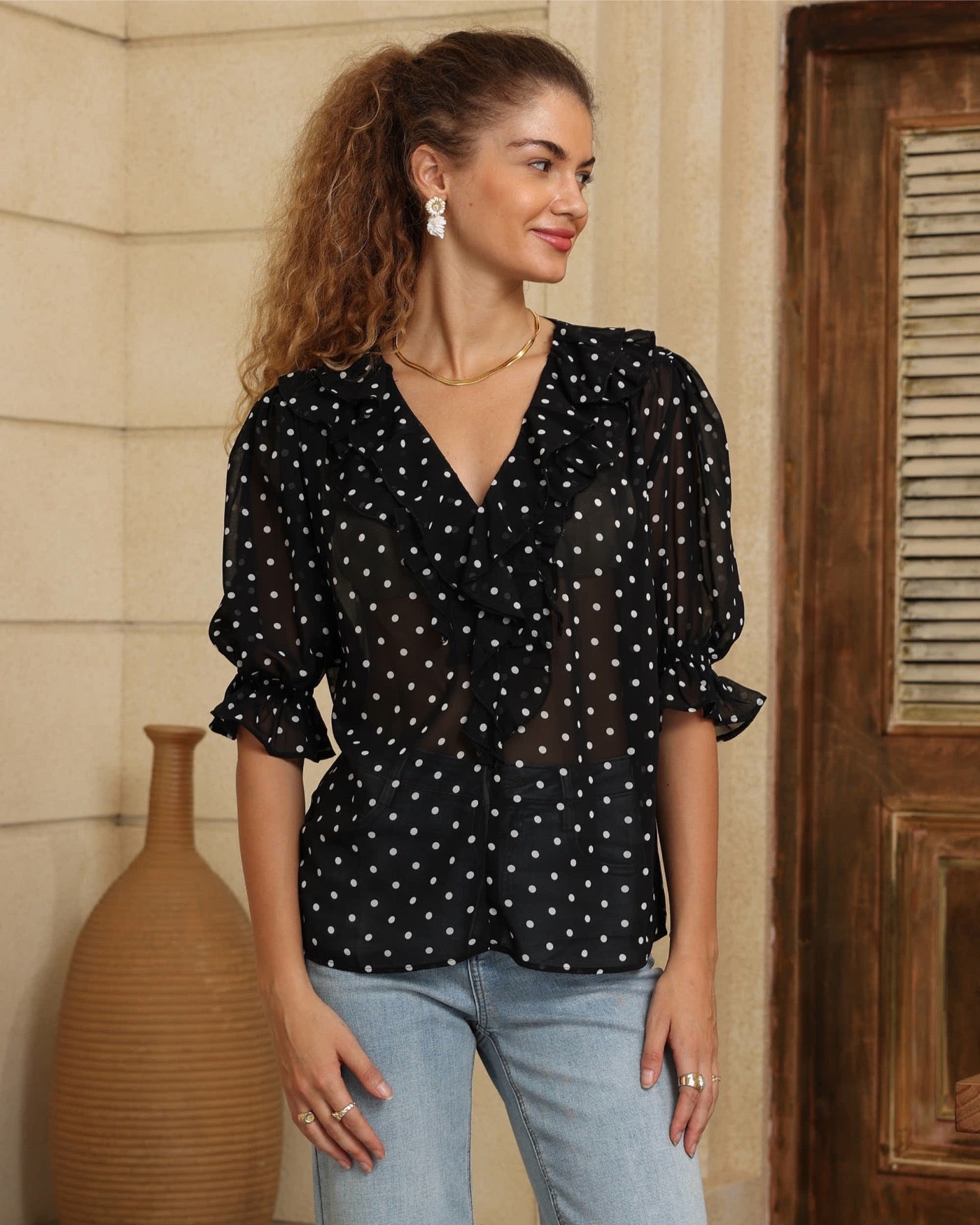 Frill Polka Dot Blouse