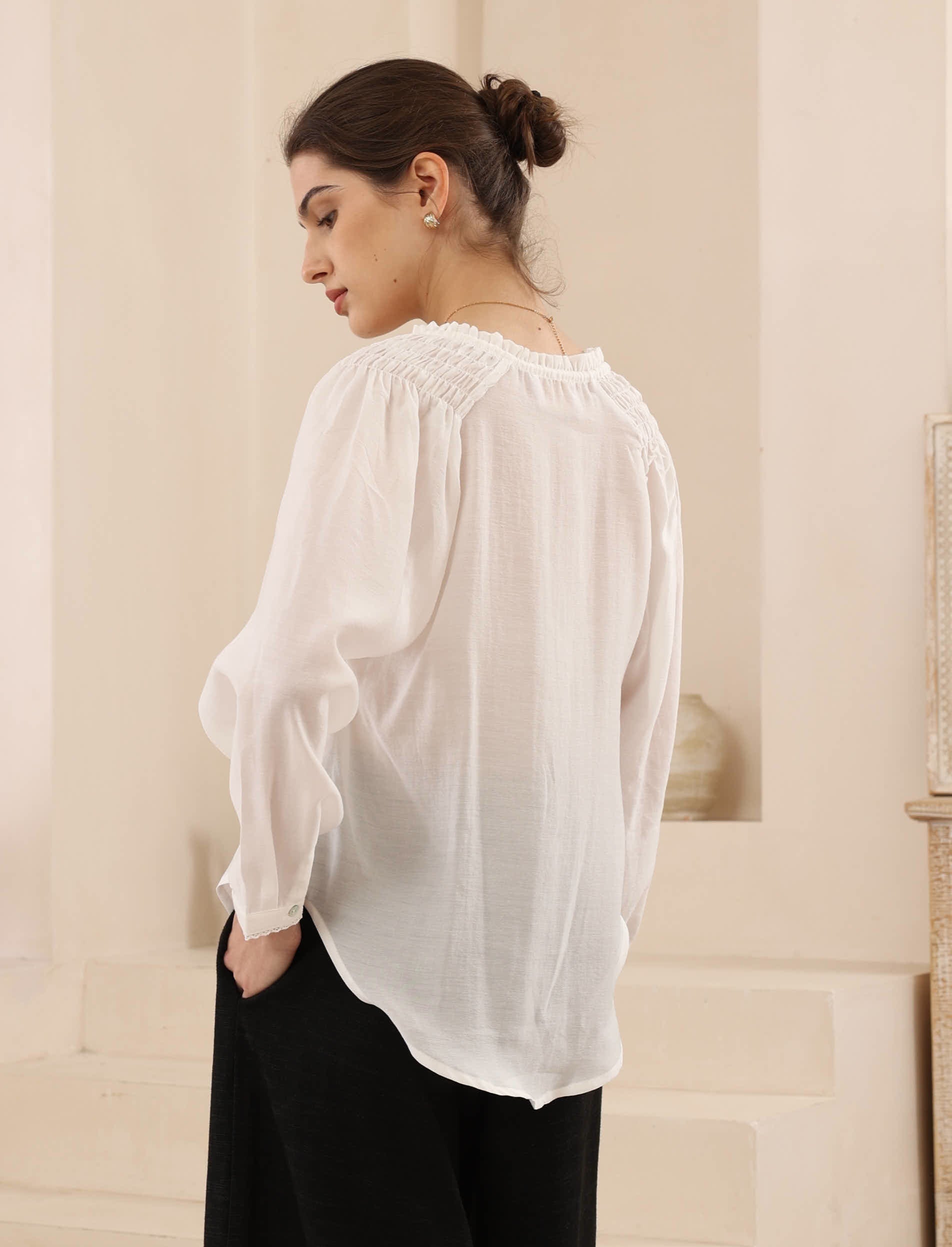 Bella White Lace Trim Blouse