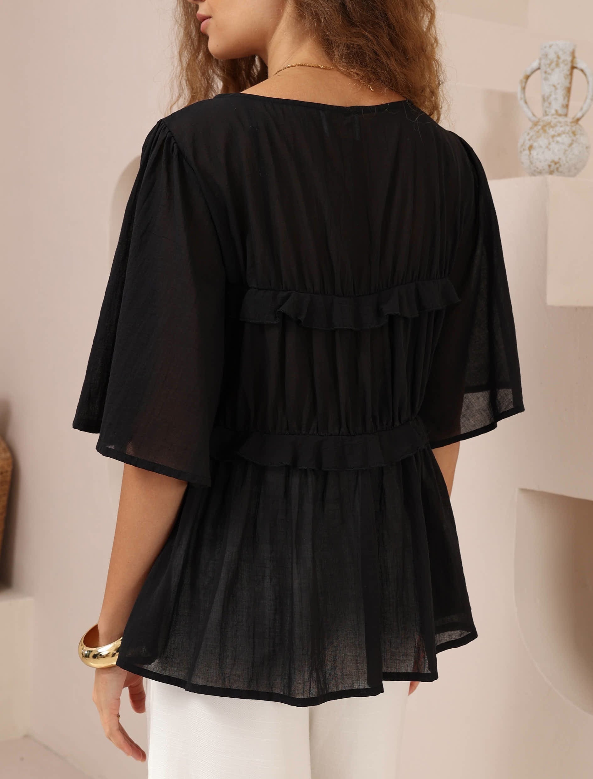 Nyra Tie Front Shirt Black
